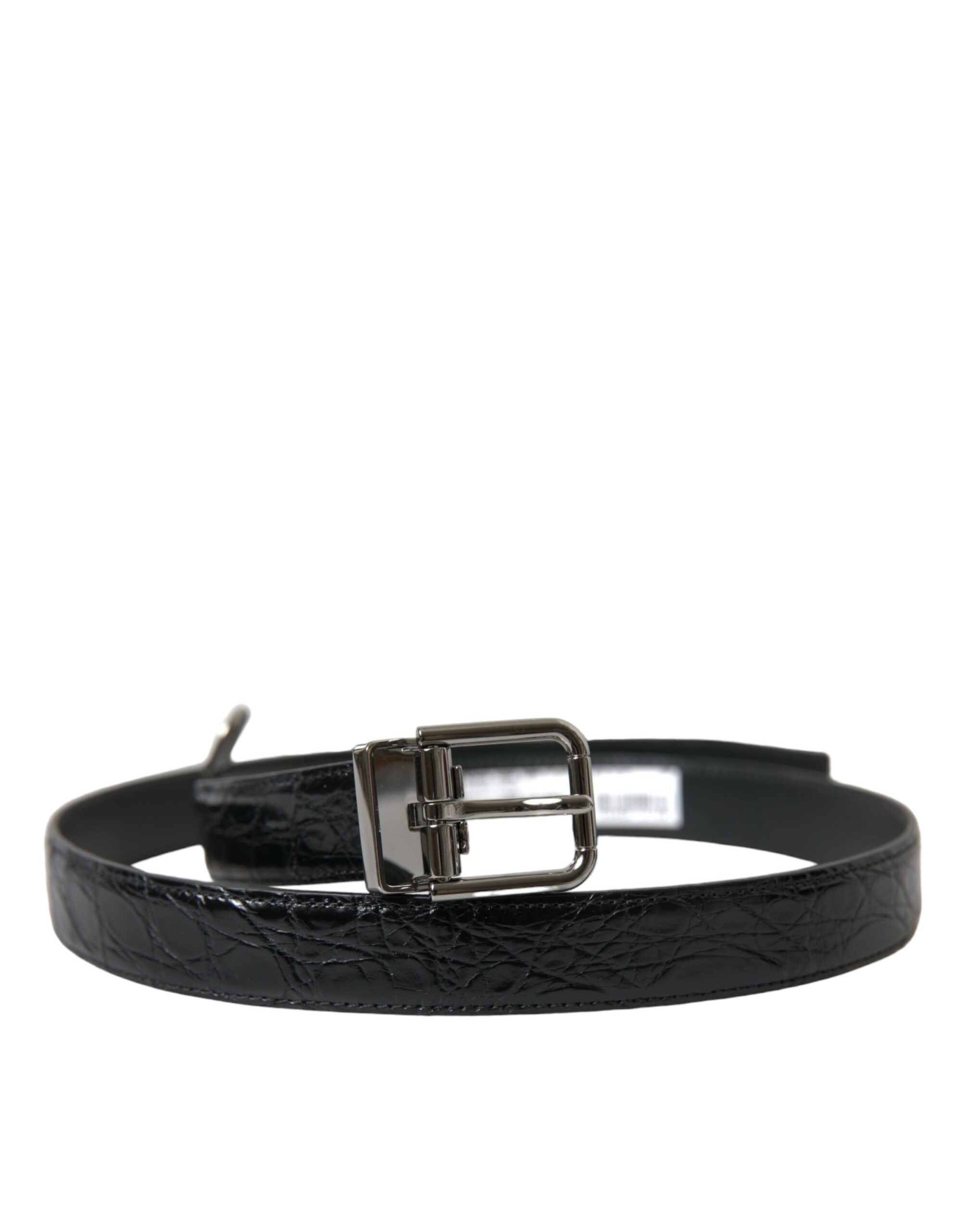 Dolce & Gabbana Black Leather Silver Metal Buckle Men's Belt