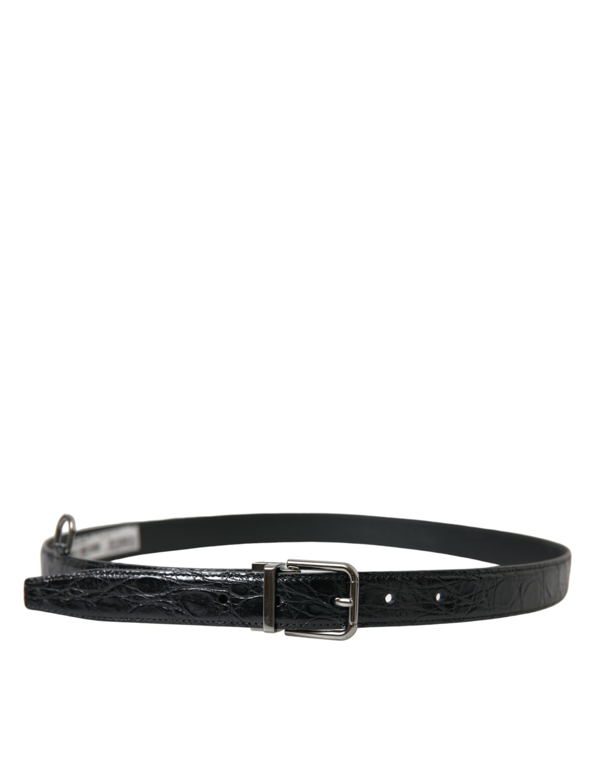 Dolce & Gabbana Black Leather Silver Metal Buckle Men's Belt