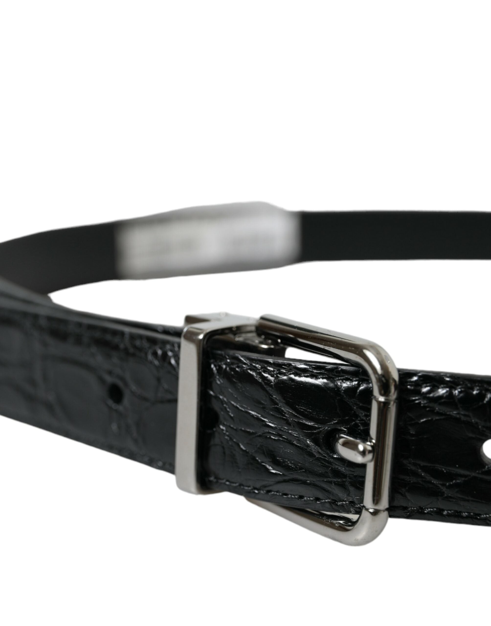 Dolce & Gabbana Black Leather Silver Metal Buckle Men's Belt