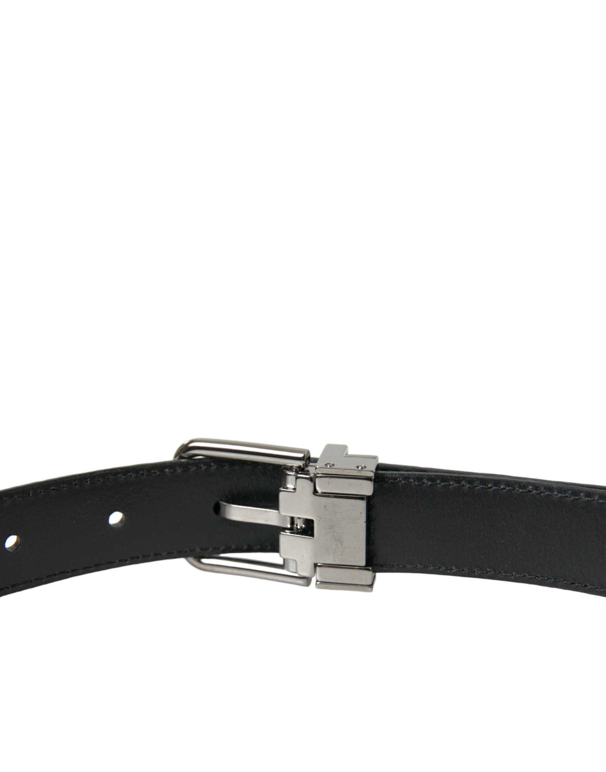 Dolce & Gabbana Black Leather Silver Metal Buckle Men's Belt