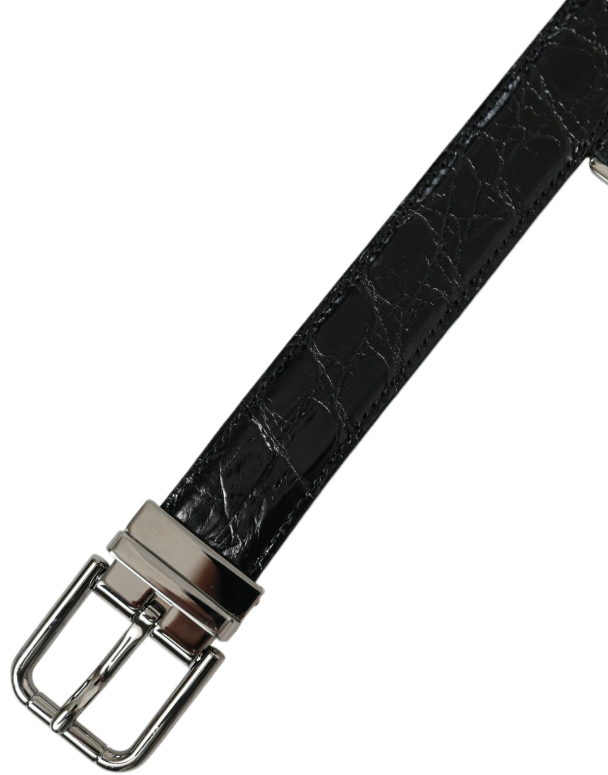 Dolce & Gabbana Black Leather Silver Metal Buckle Men's Belt