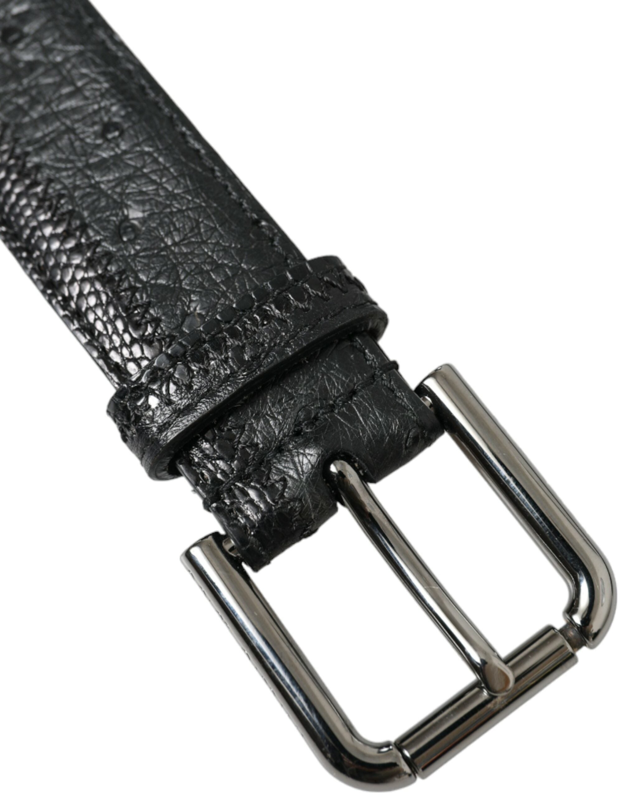 Dolce & Gabbana Black Exotic Leather Silver Metal Buckle Men's Belt