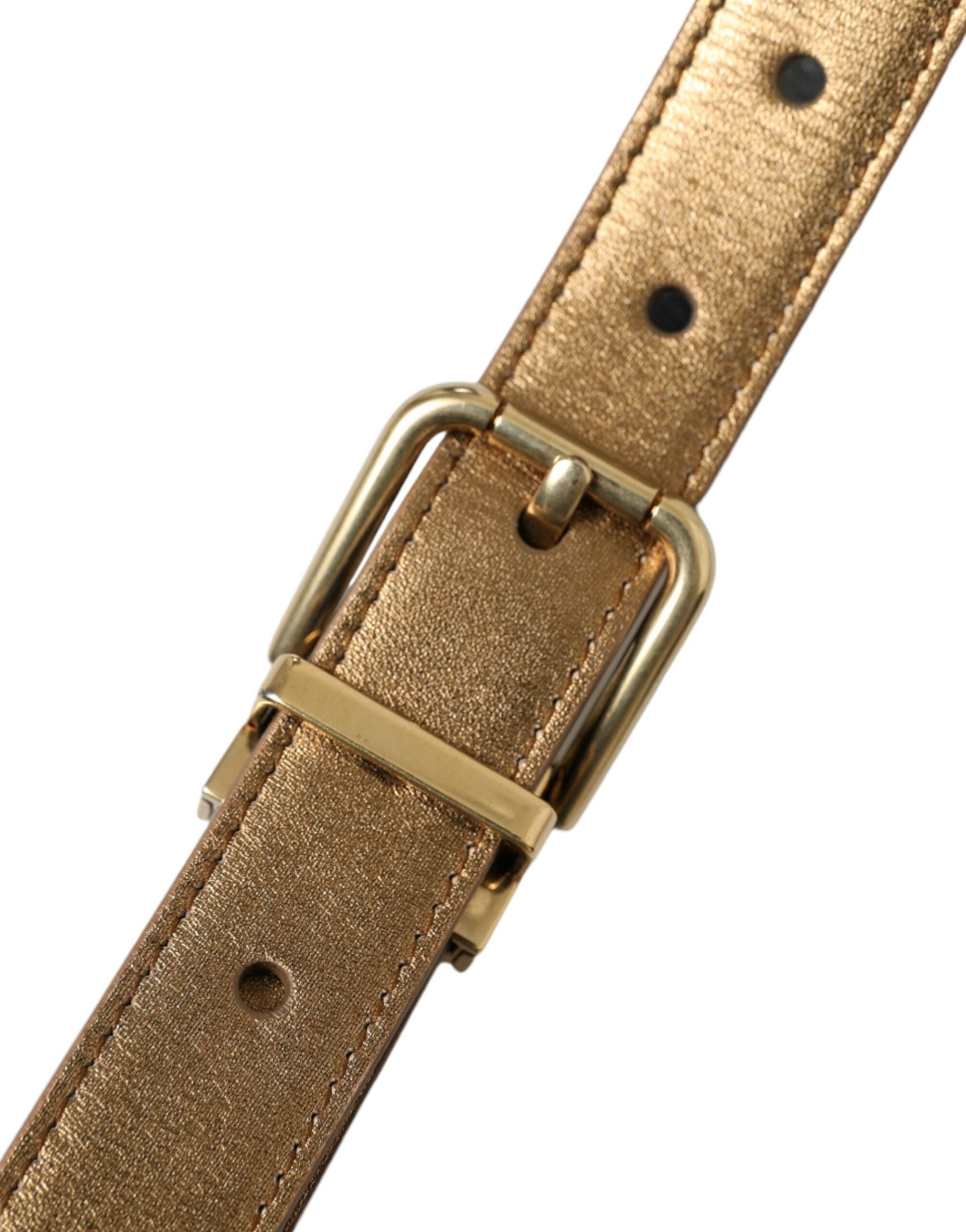 Dolce & Gabbana Metallic Gold Calf Leather Metal Buckle Men's Belt