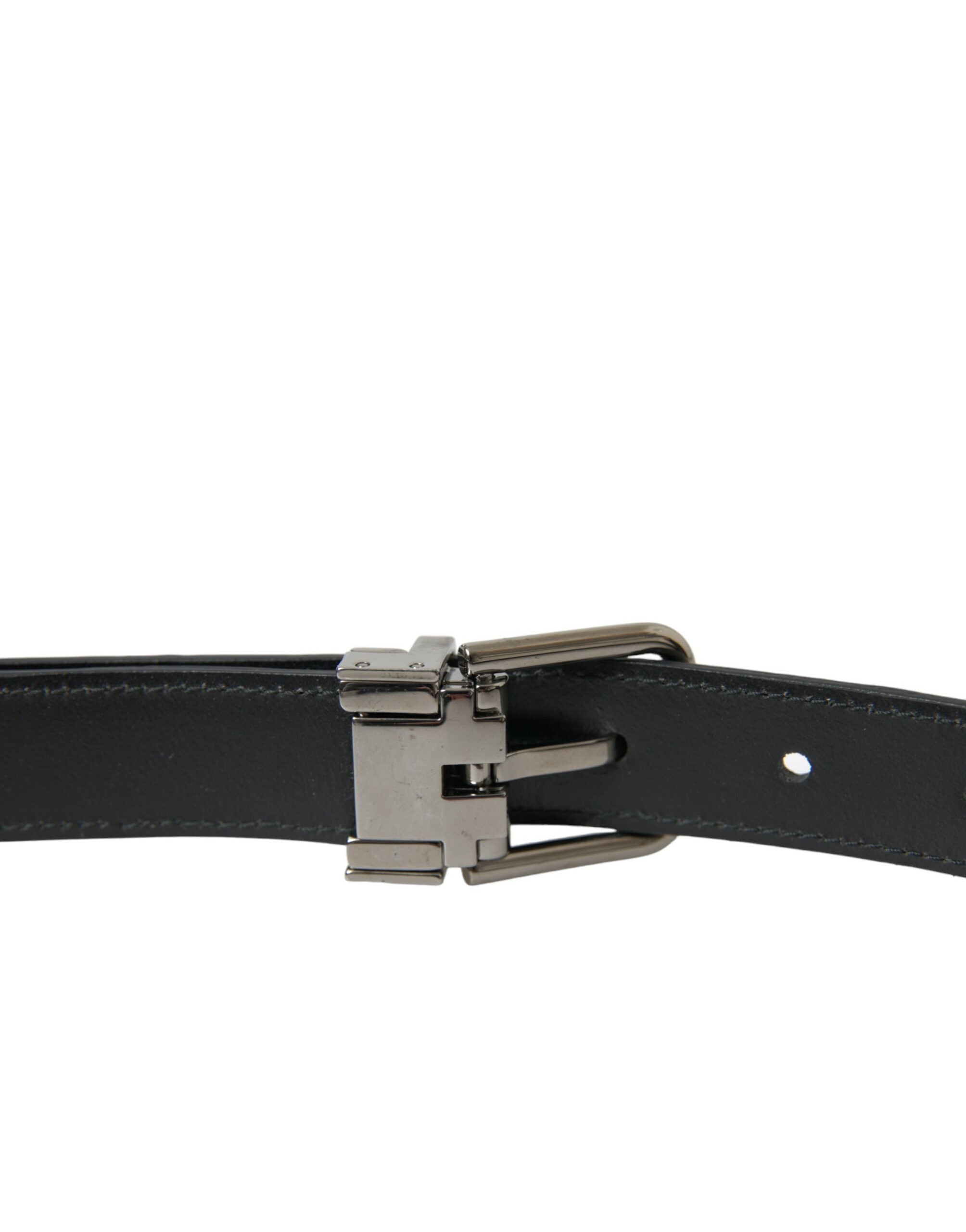 Dolce & Gabbana Black Leather Silver Metal Buckle Men's Belt