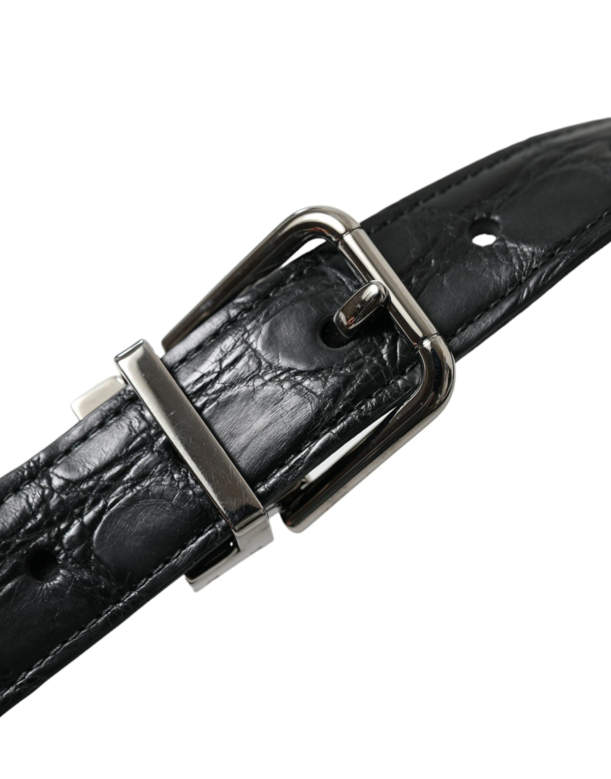 Dolce & Gabbana Black Leather Silver Metal Buckle Men's Belt