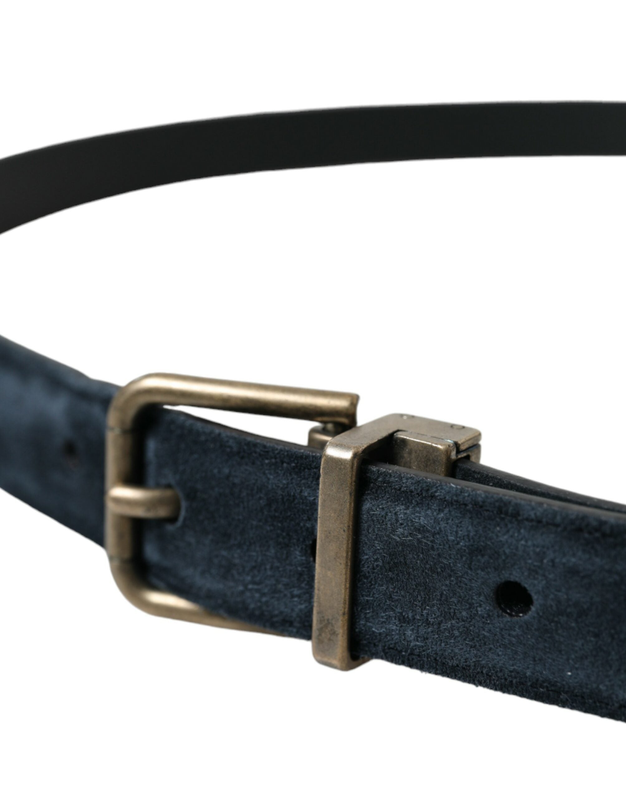 Dolce & Gabbana Blue Suede Leather Gold Metal Buckle Men's Belt