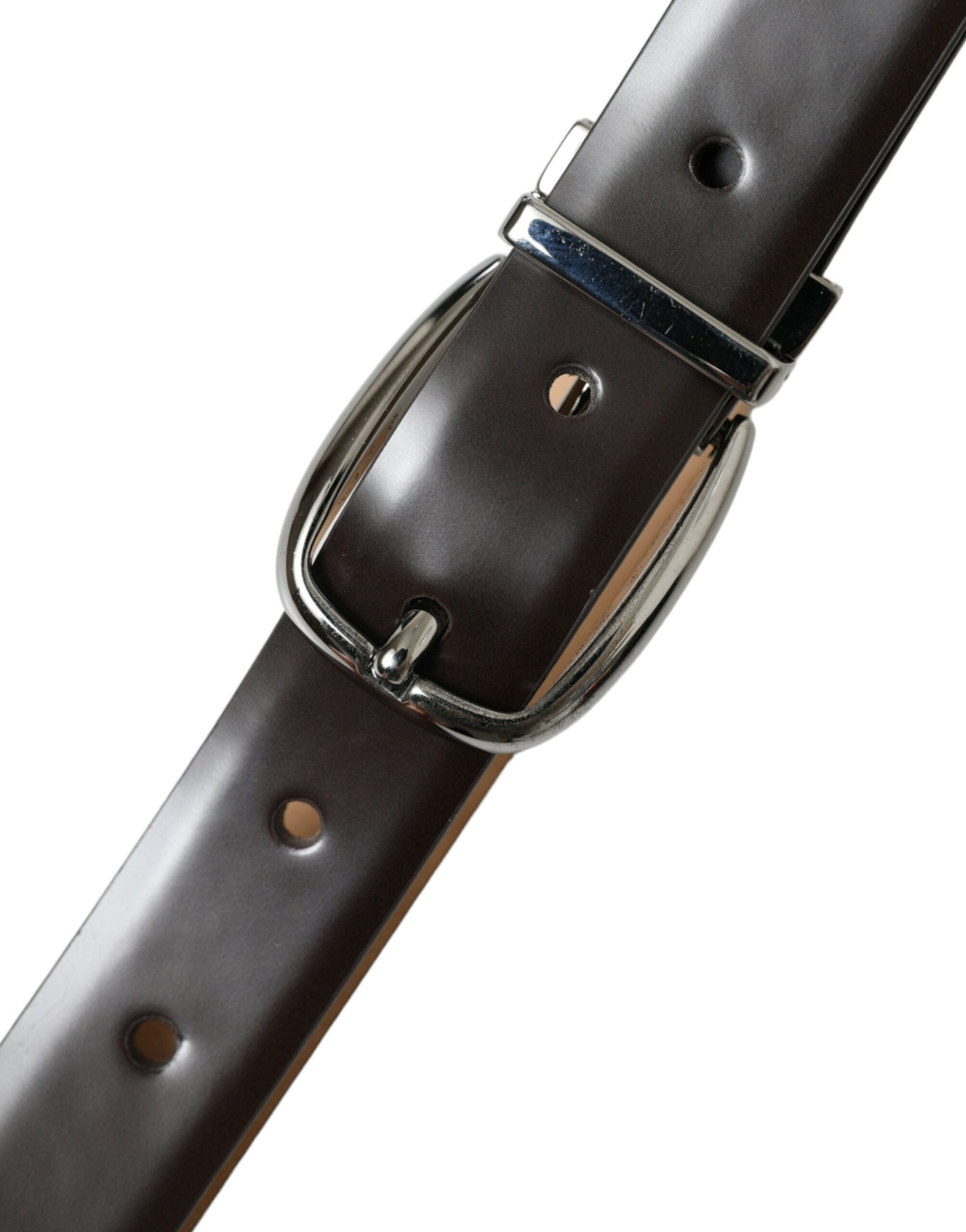 Dolce & Gabbana Dark Brown Leather Silver Metal Buckle Men's Belt