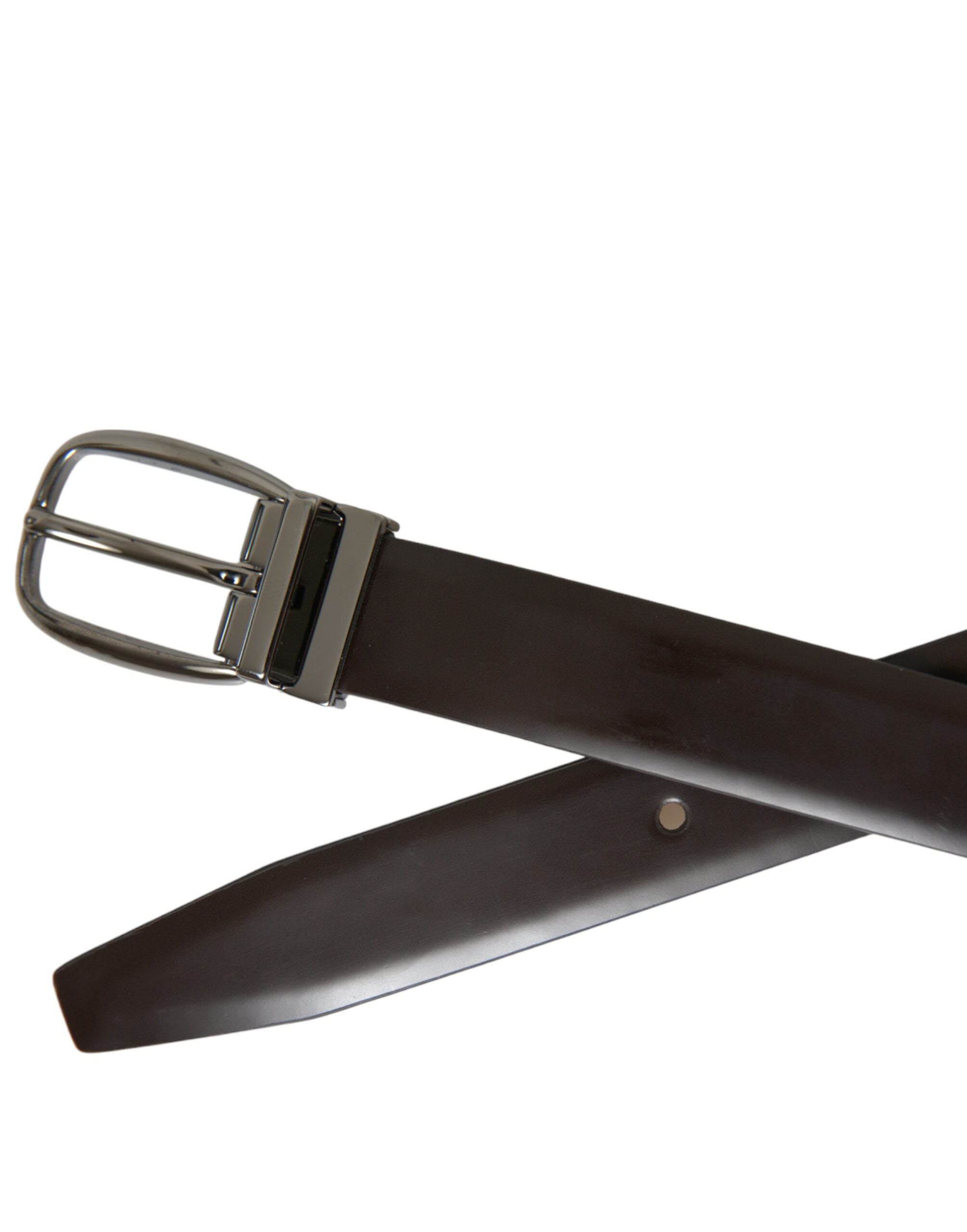 Dolce & Gabbana Dark Brown Leather Silver Metal Buckle Men's Belt
