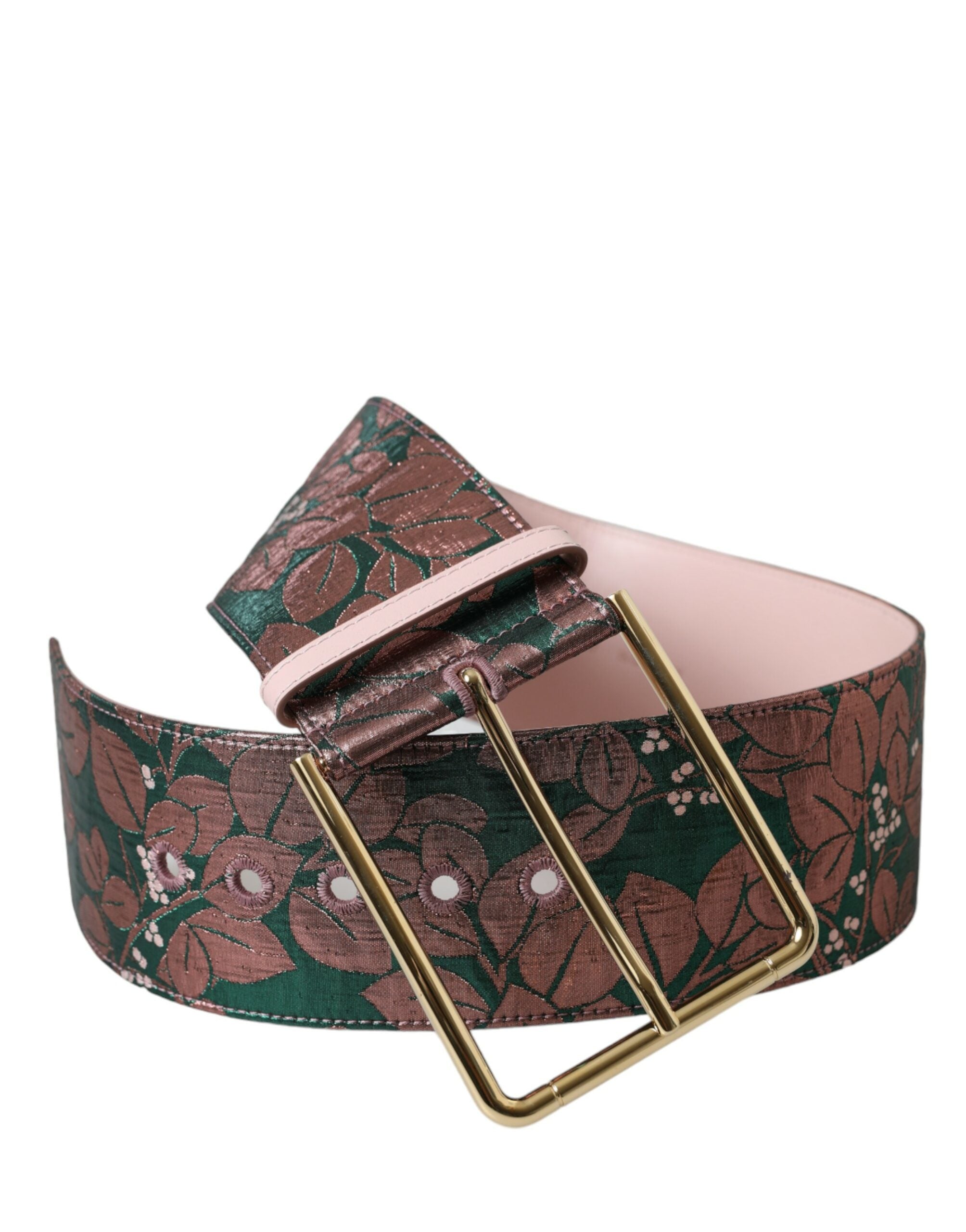 Dolce & Gabbana Multicolor Floral Jacquard Lurex Gold Buckle Women's Belt