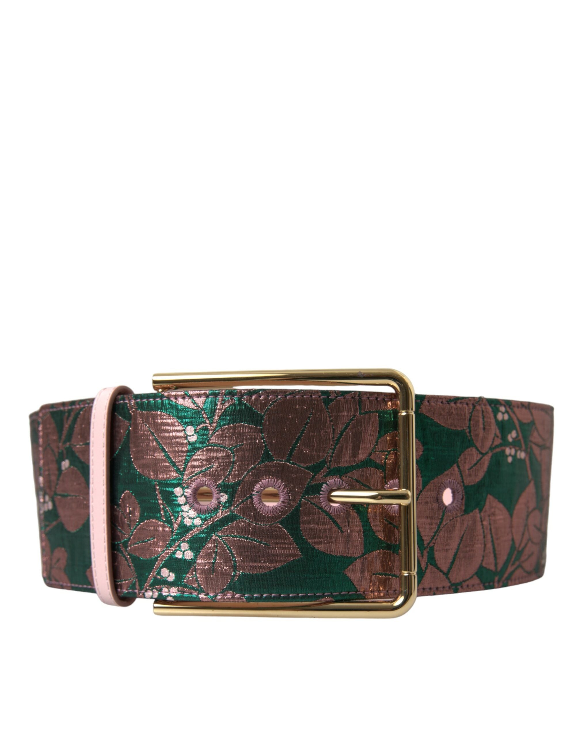 Dolce & Gabbana Multicolor Floral Jacquard Lurex Gold Buckle Women's Belt