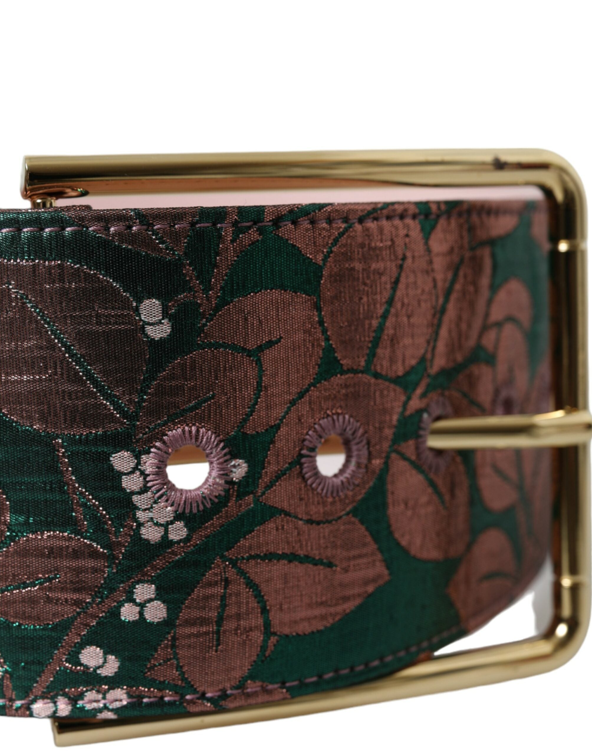 Dolce & Gabbana Multicolor Floral Jacquard Lurex Gold Buckle Women's Belt