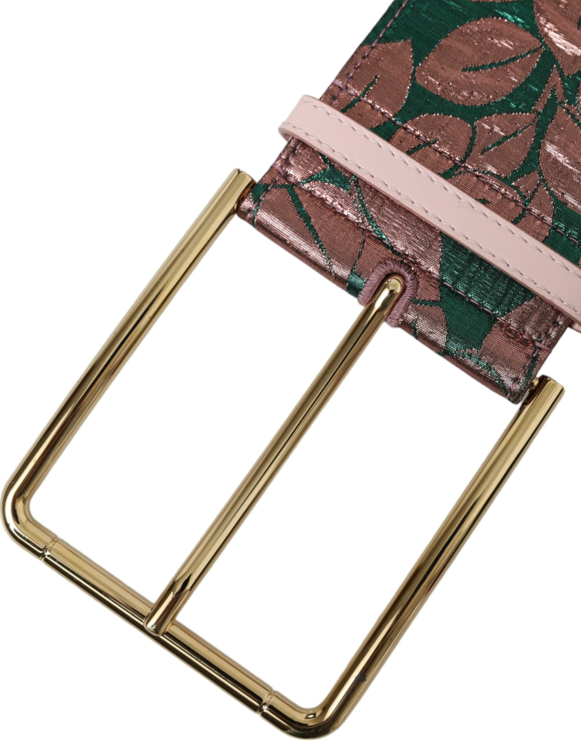 Dolce & Gabbana Multicolor Floral Jacquard Lurex Gold Buckle Women's Belt