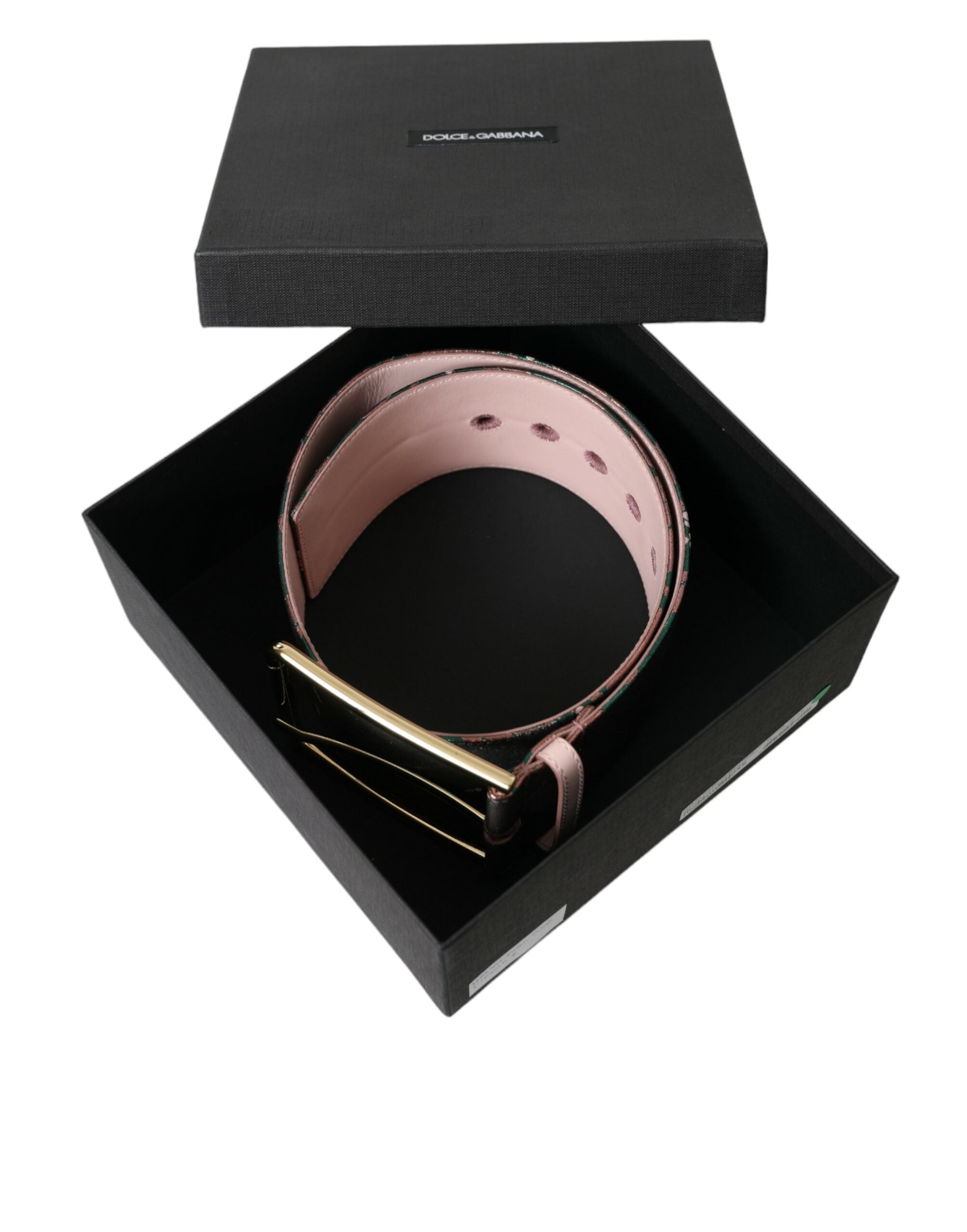 Dolce & Gabbana Multicolor Floral Jacquard Lurex Gold Buckle Women's Belt