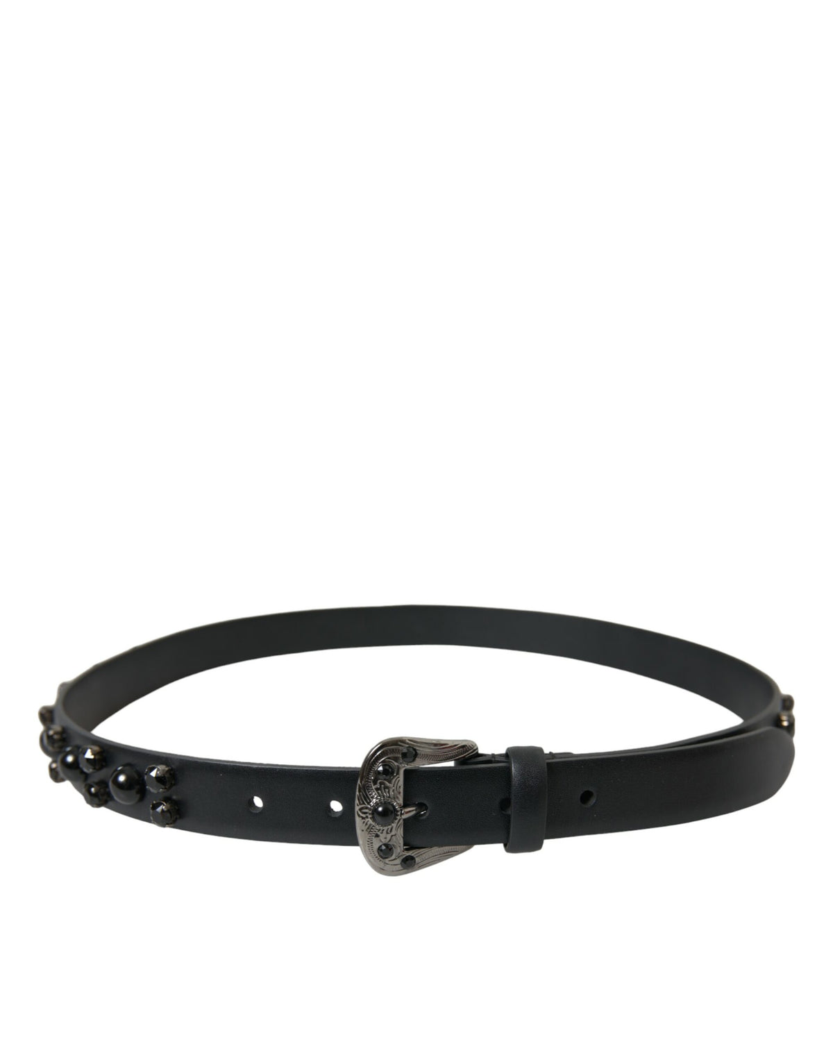 Dolce & Gabbana Black Embellished Leather Engraved Buckle 