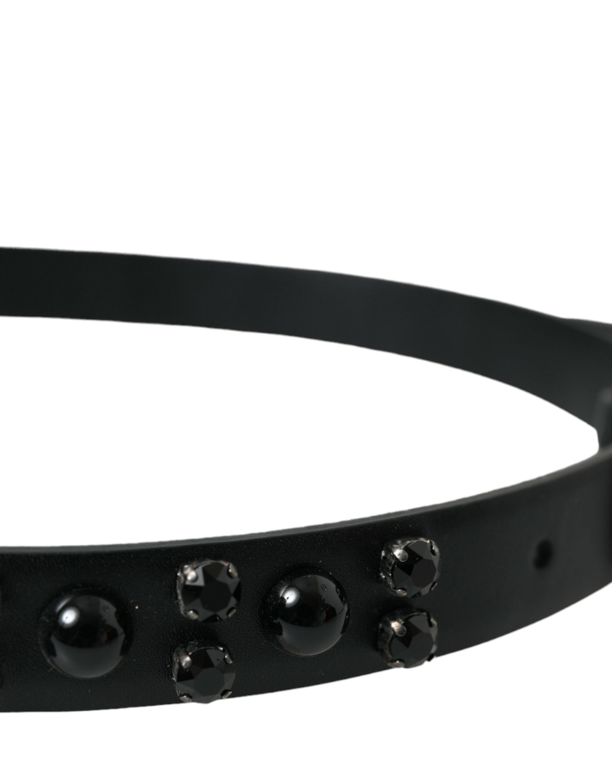 Dolce & Gabbana Black Embellished Leather Engraved Buckle Women's Belt