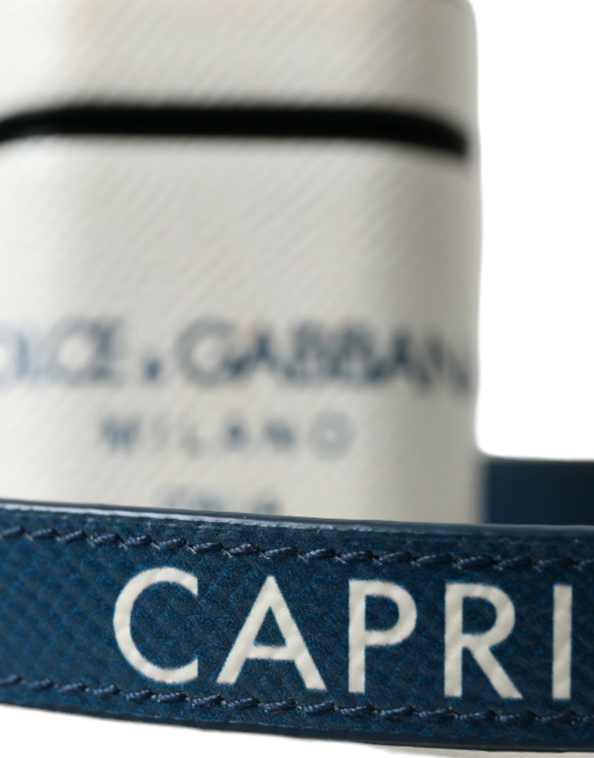 Dolce & Gabbana White Blue Calf Leather Logo Print Strap Airpods Women's Case