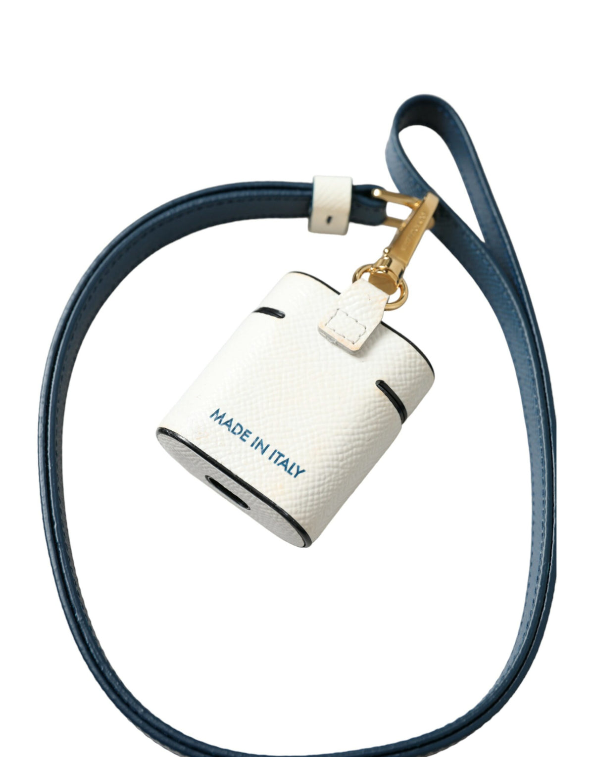 Dolce & Gabbana White Blue Calf Leather Logo Print Strap Airpods Women's Case