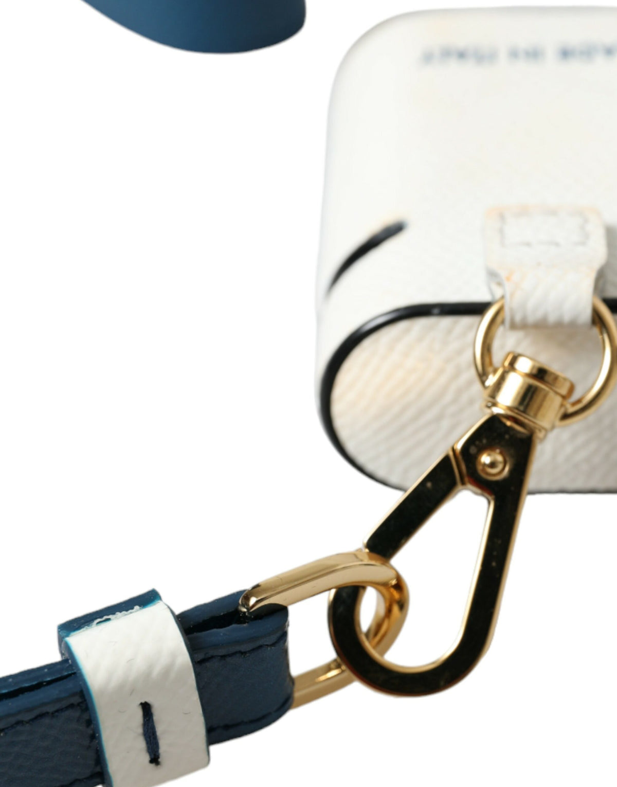 Dolce & Gabbana White Blue Calf Leather Logo Print Strap Airpods Women's Case