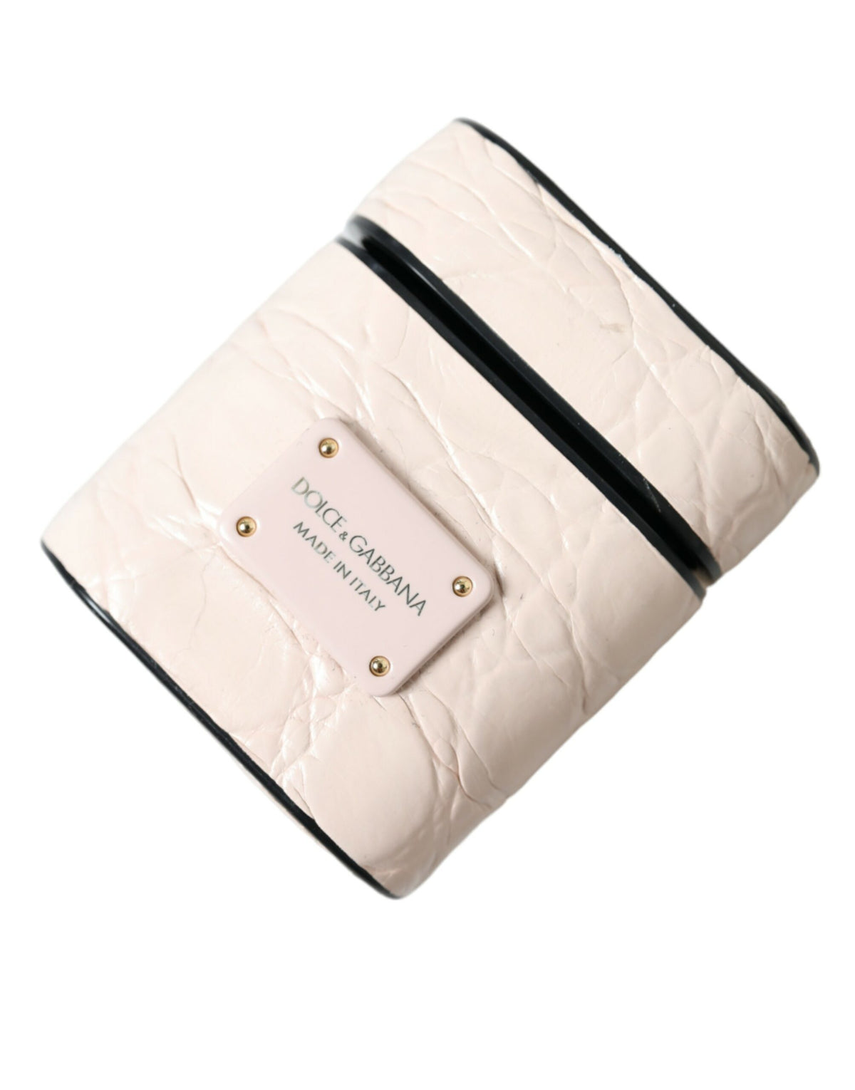 Dolce & Gabbana Light Pink Calf Leather Metal Logo Plaque Airpods Women's Case