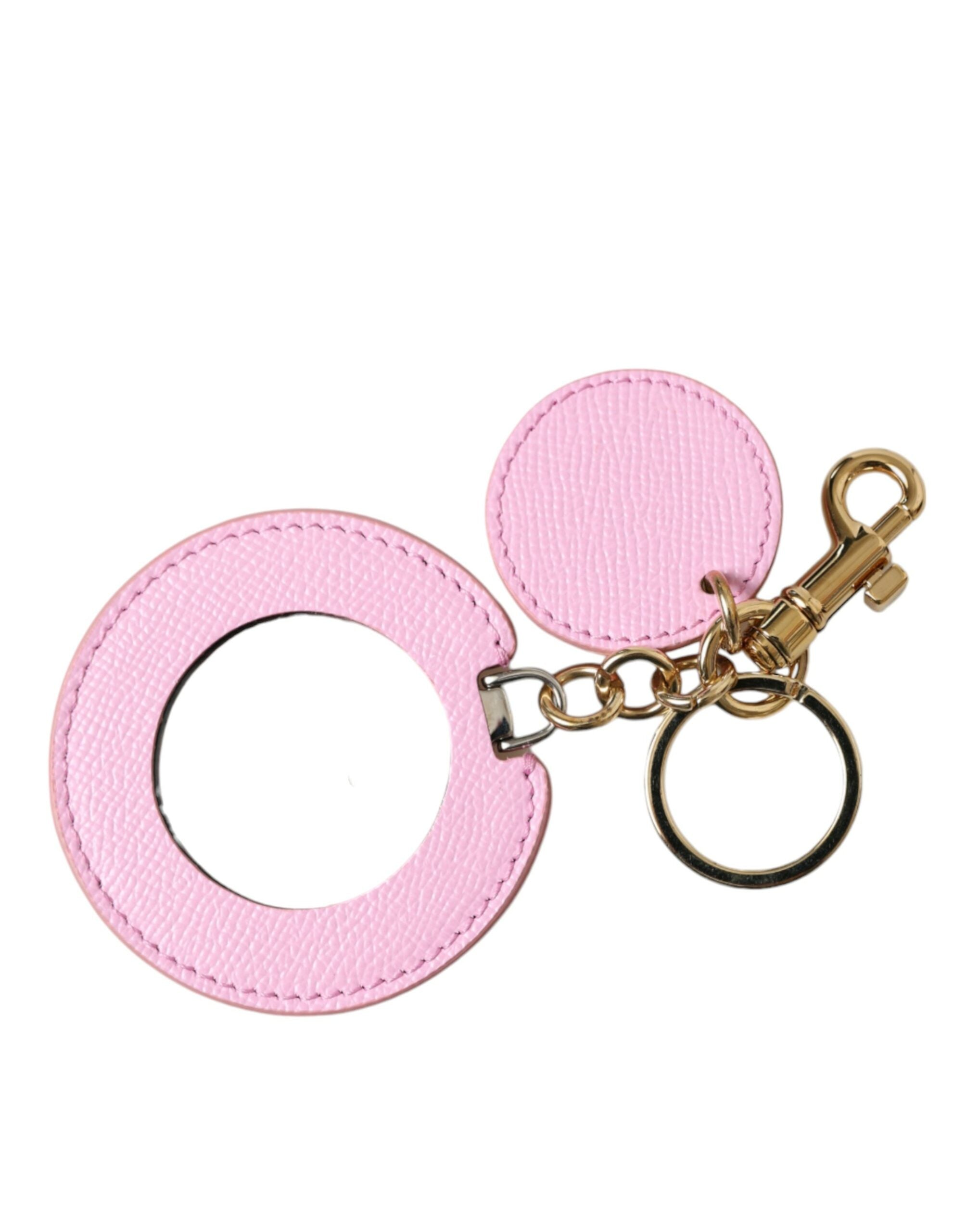 Dolce & Gabbana Pink Calf Leather Gold Metal Logo Print Keyring Women's Keychain