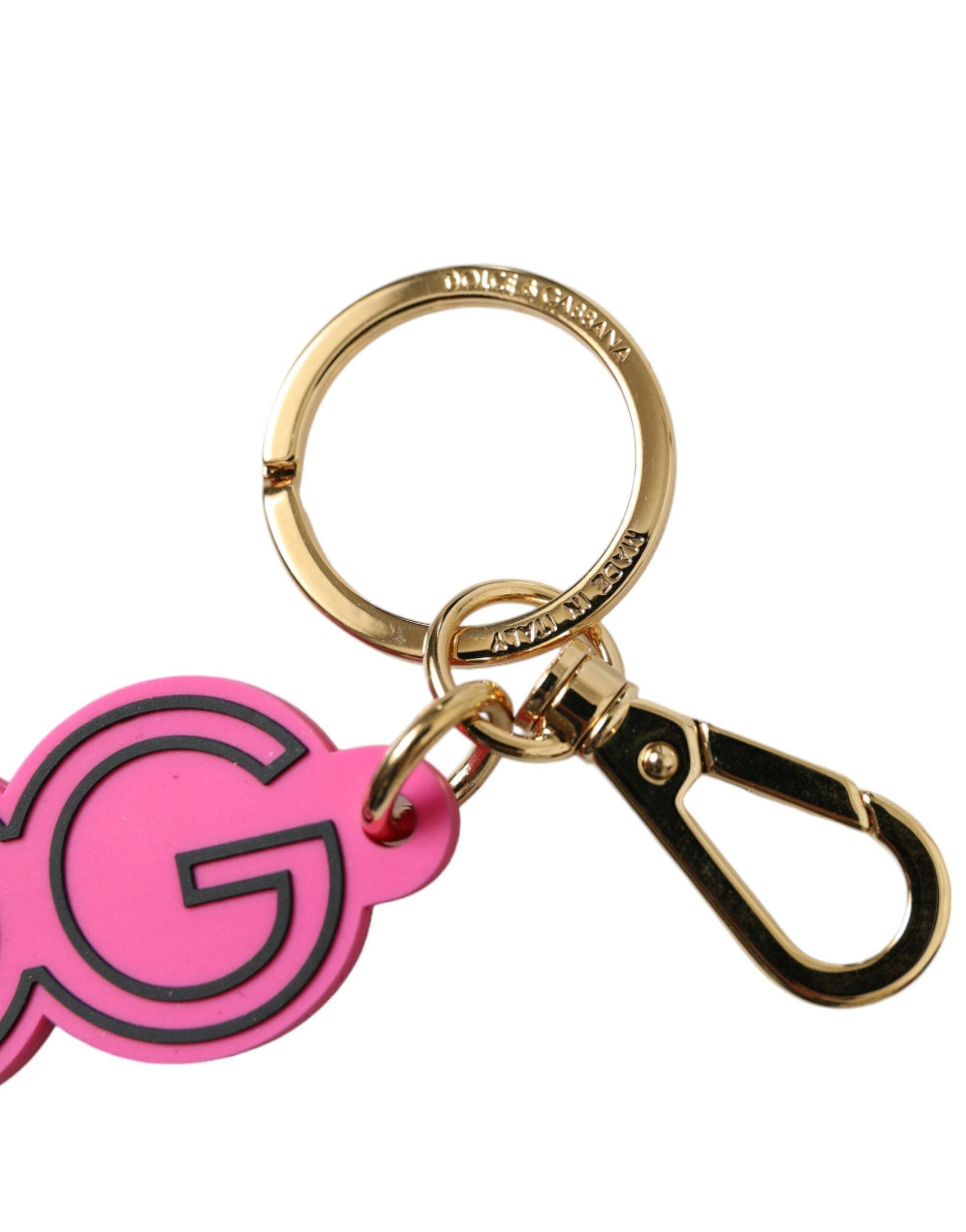 Dolce & Gabbana Pink Rubber Gold Tone Metal DG Logo Keyring Women's Keychain