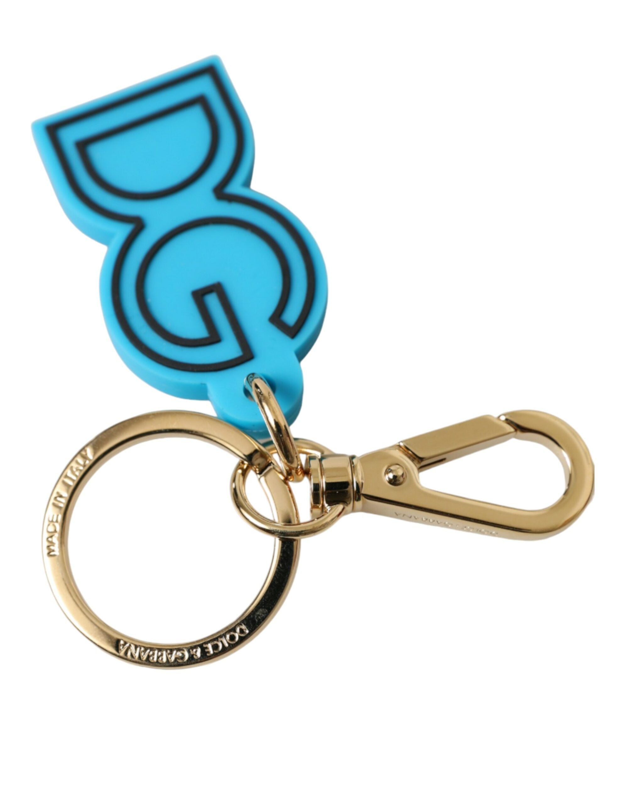 Dolce & Gabbana Blue Rubber Gold Tone Metal DG Logo Keyring Women's Keychain