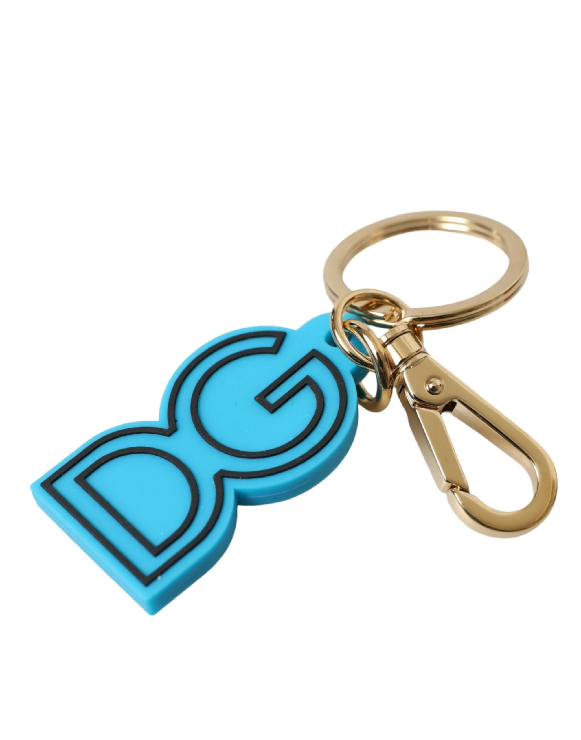 Dolce & Gabbana Blue Rubber Gold Tone Metal DG Logo Keyring Women's Keychain