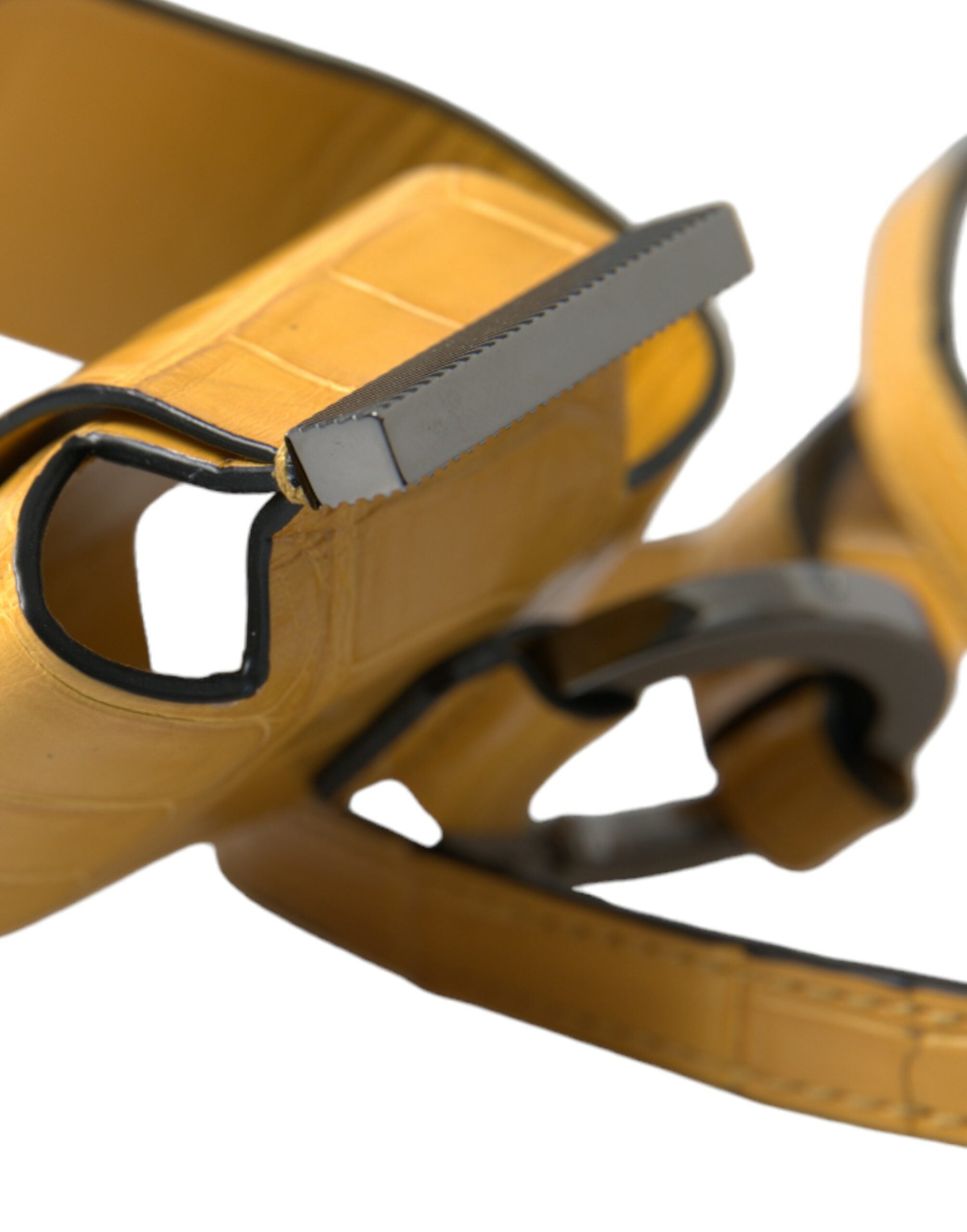 Dolce & Gabbana Yellow Crocodile Leather Logo Print Lanyard Women's Keychain