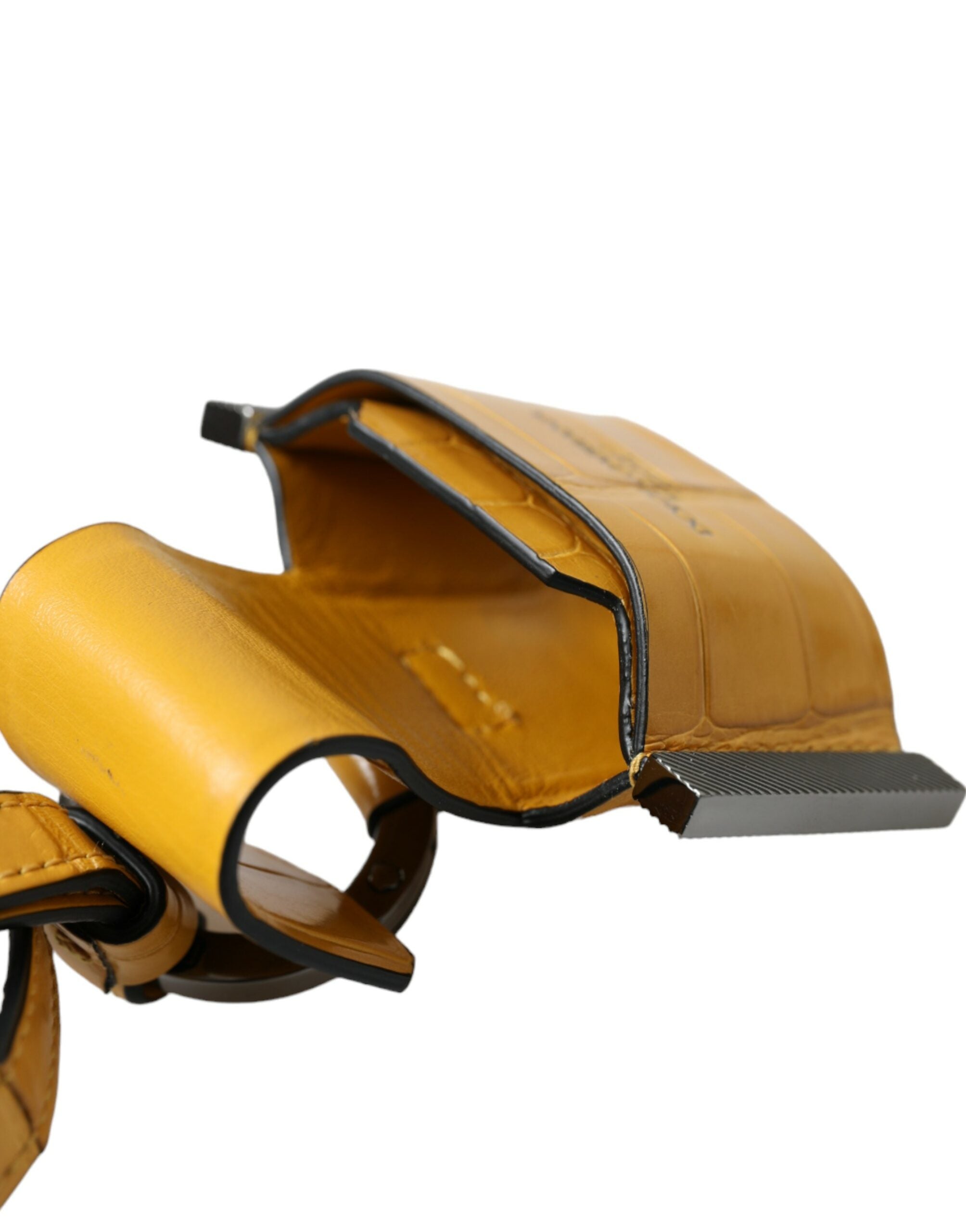 Dolce & Gabbana Yellow Crocodile Leather Logo Print Lanyard Women's Keychain