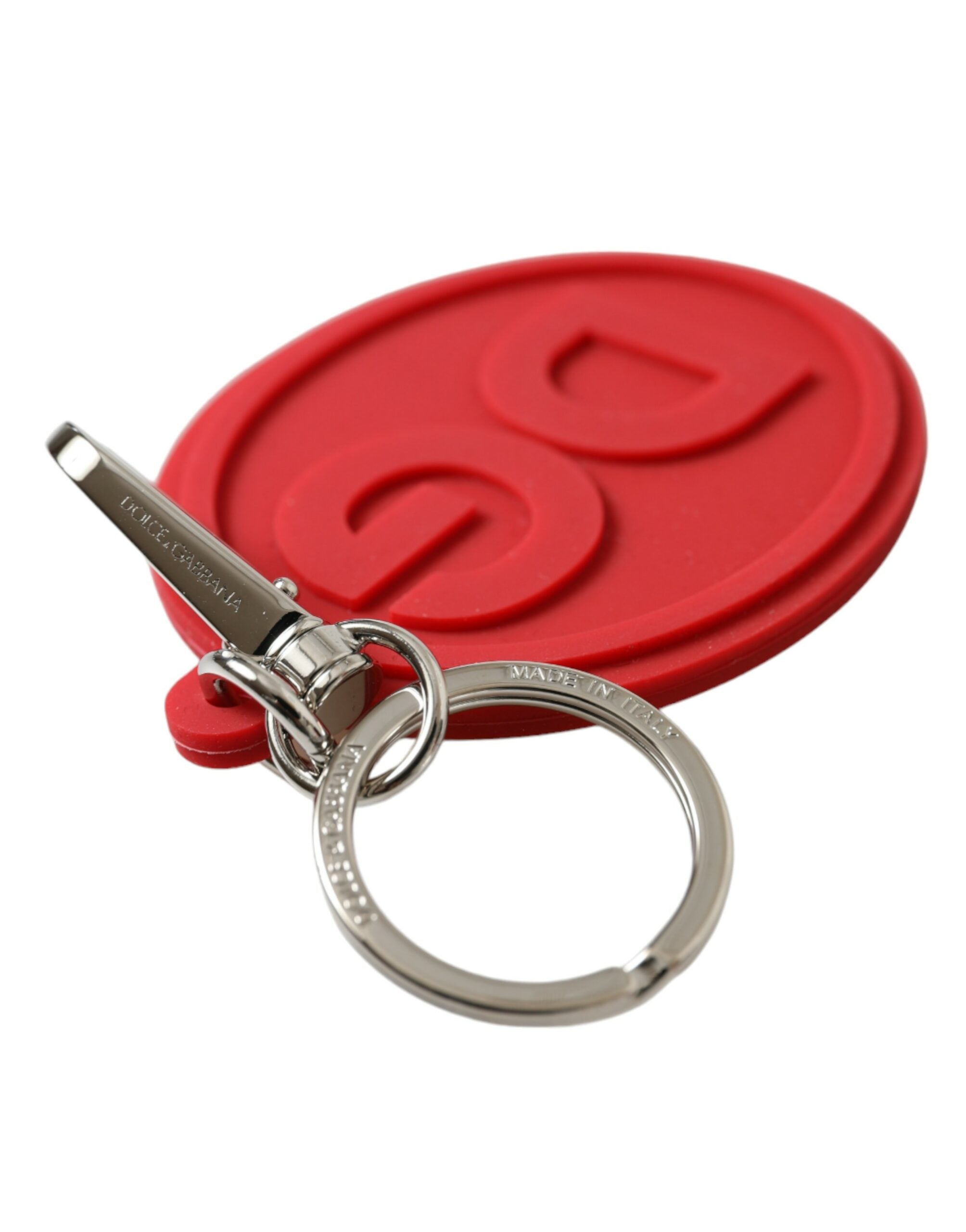 Dolce & Gabbana Red Rubber DG Logo Silver Brass Metal Keyring Women's Keychain
