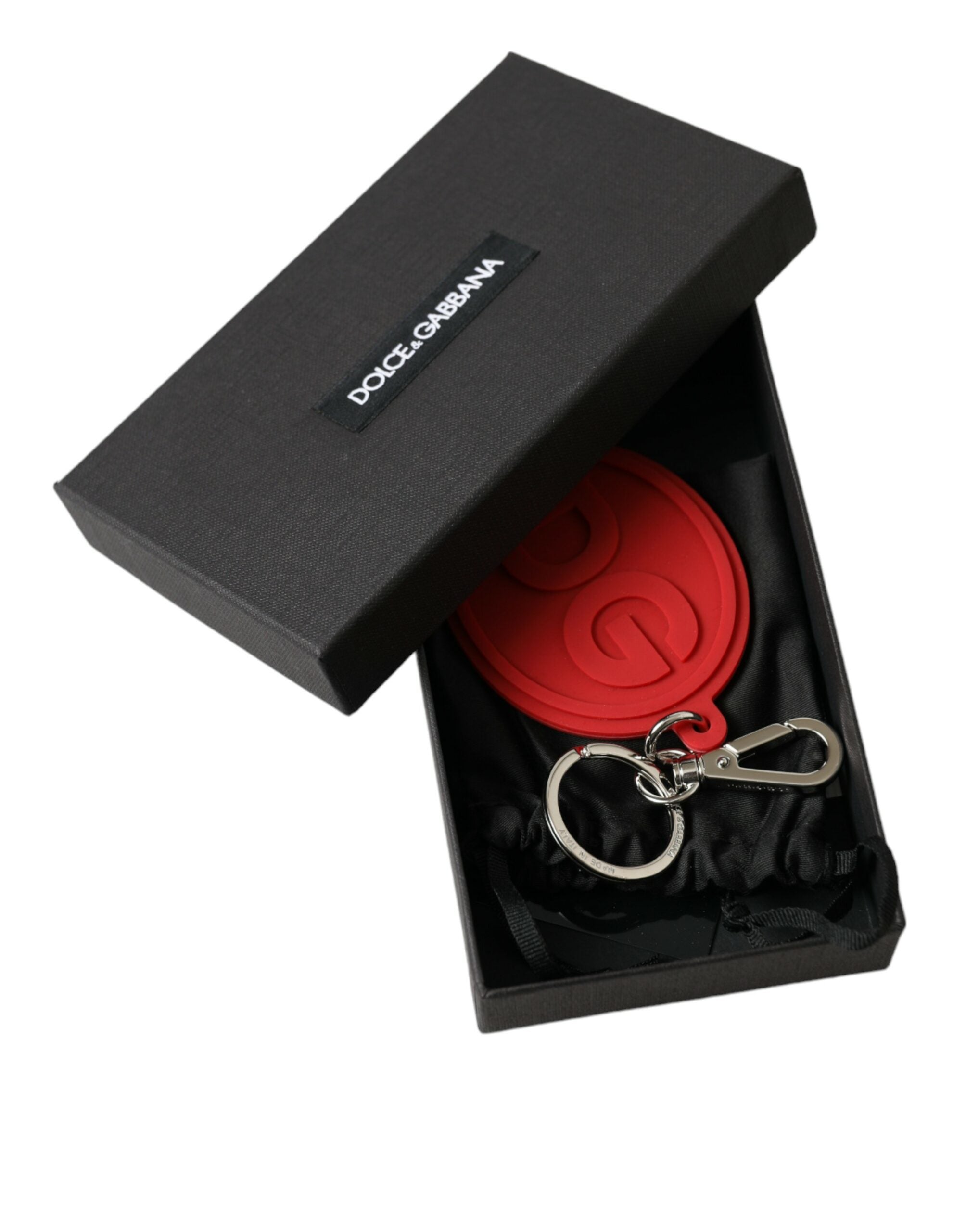 Dolce & Gabbana Red Rubber DG Logo Silver Brass Metal Keyring Women's Keychain