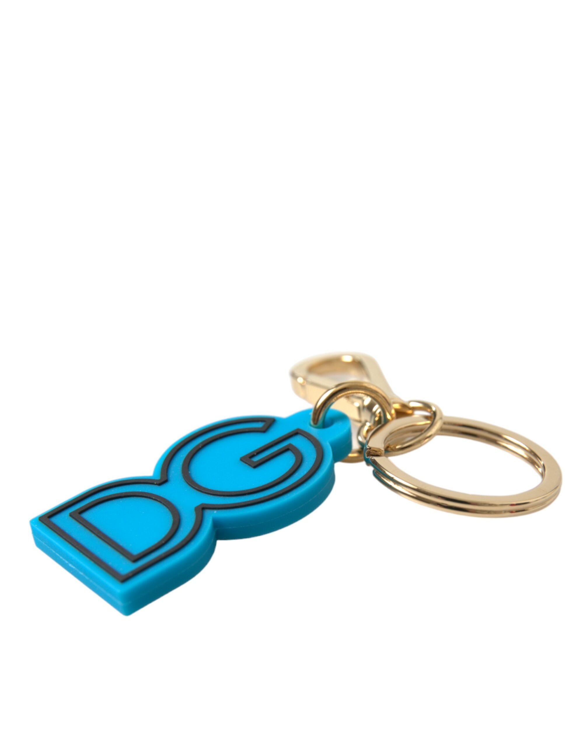 Dolce & Gabbana Blue Rubber Gold Tone Metal DG Logo Keyring Women's Keychain