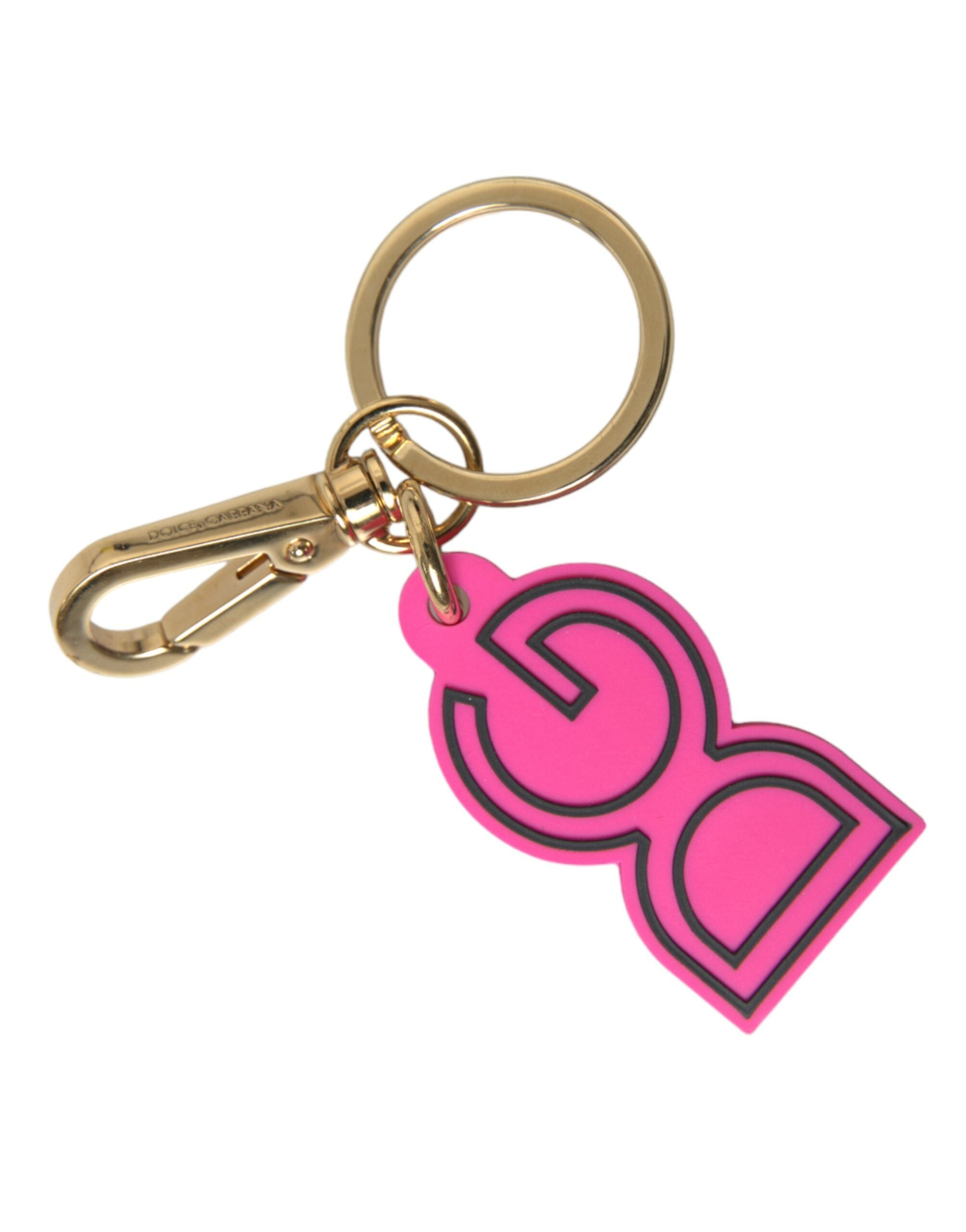 Dolce & Gabbana Pink Rubber Gold Tone Metal DG Logo Keyring Women's Keychain