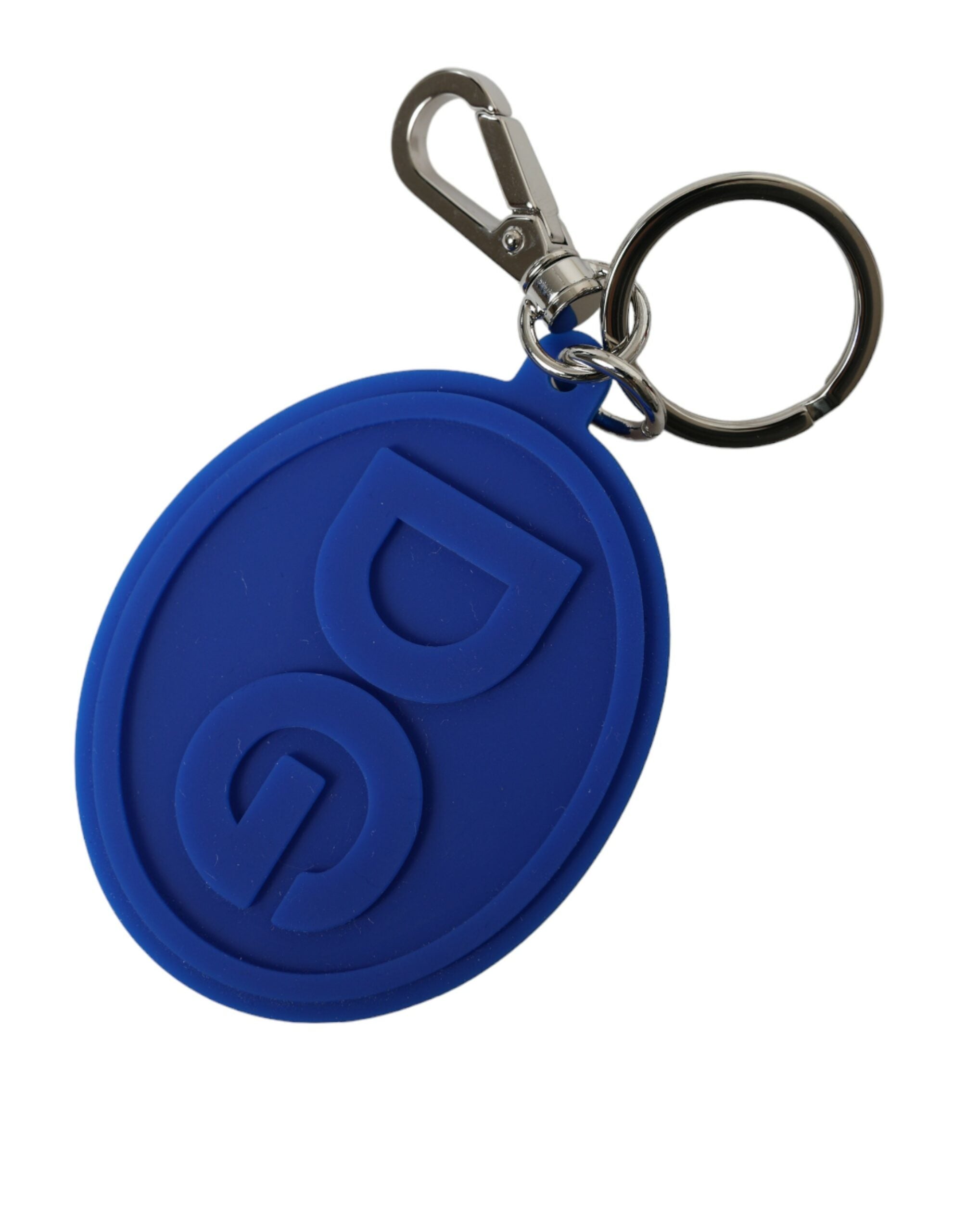 Dolce & Gabbana Blue Rubber DG Logo Silver Brass Metal Keyring Women's Keychain
