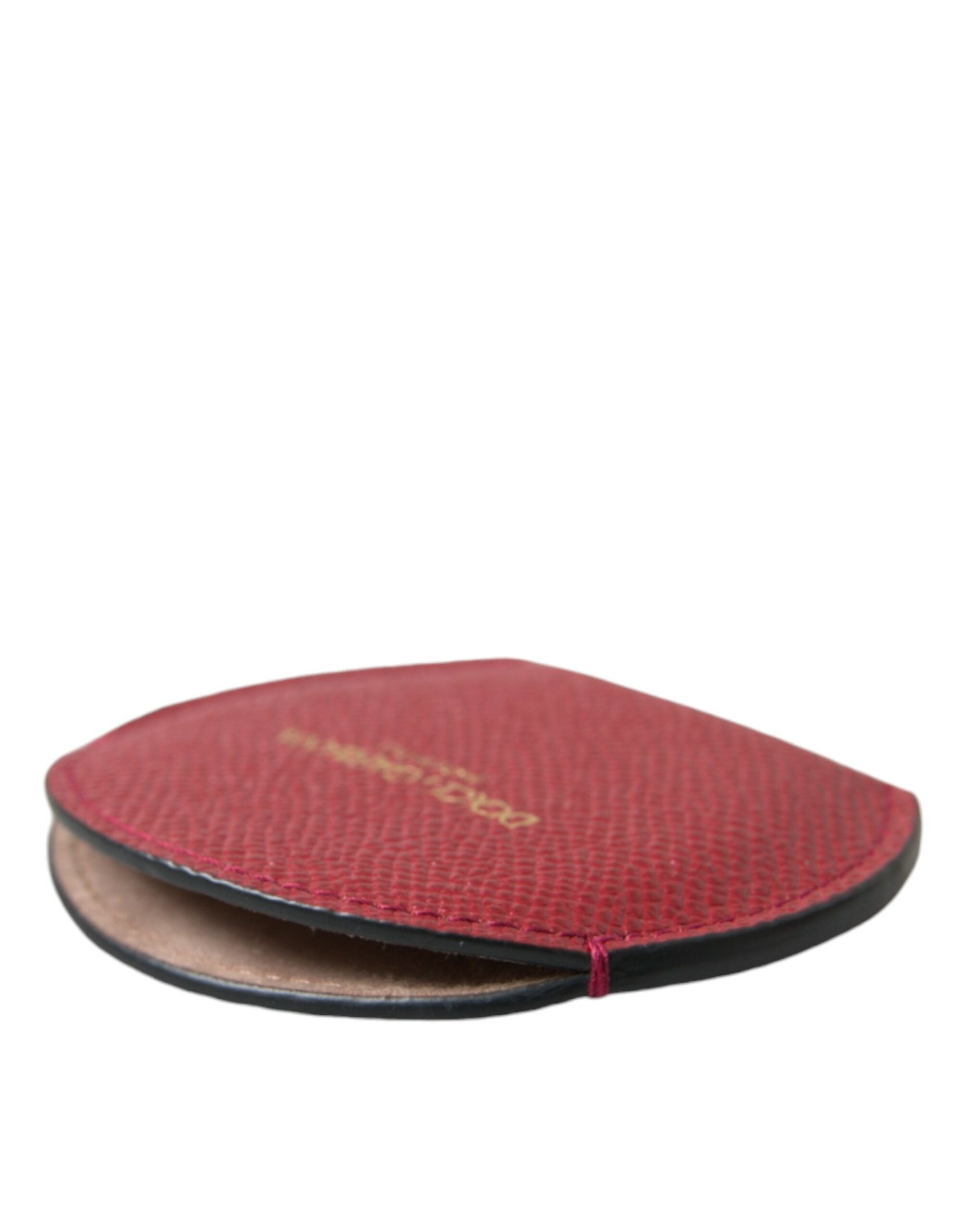 Dolce & Gabbana Red Calfskin Leather Round Logo Hand Mirror Women's Holder