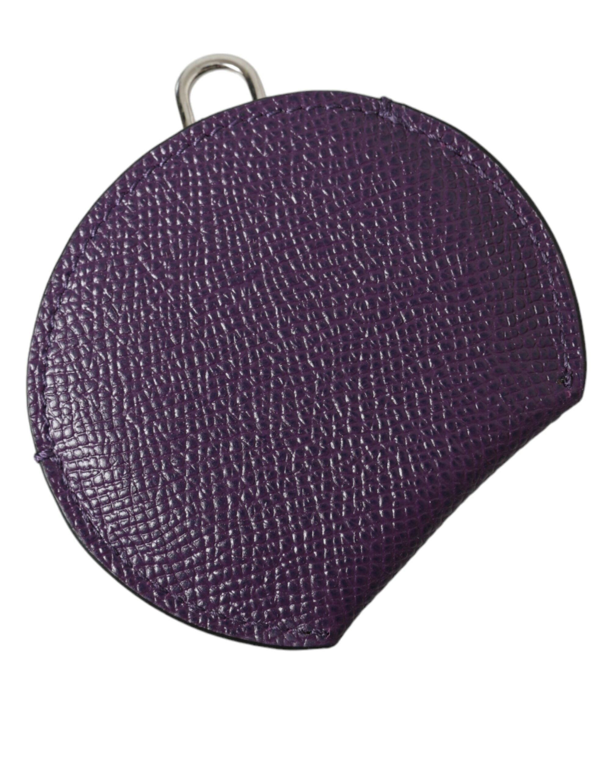 Dolce & Gabbana Purple Calfskin Leather Round Logo Hand Mirror Women's Holder