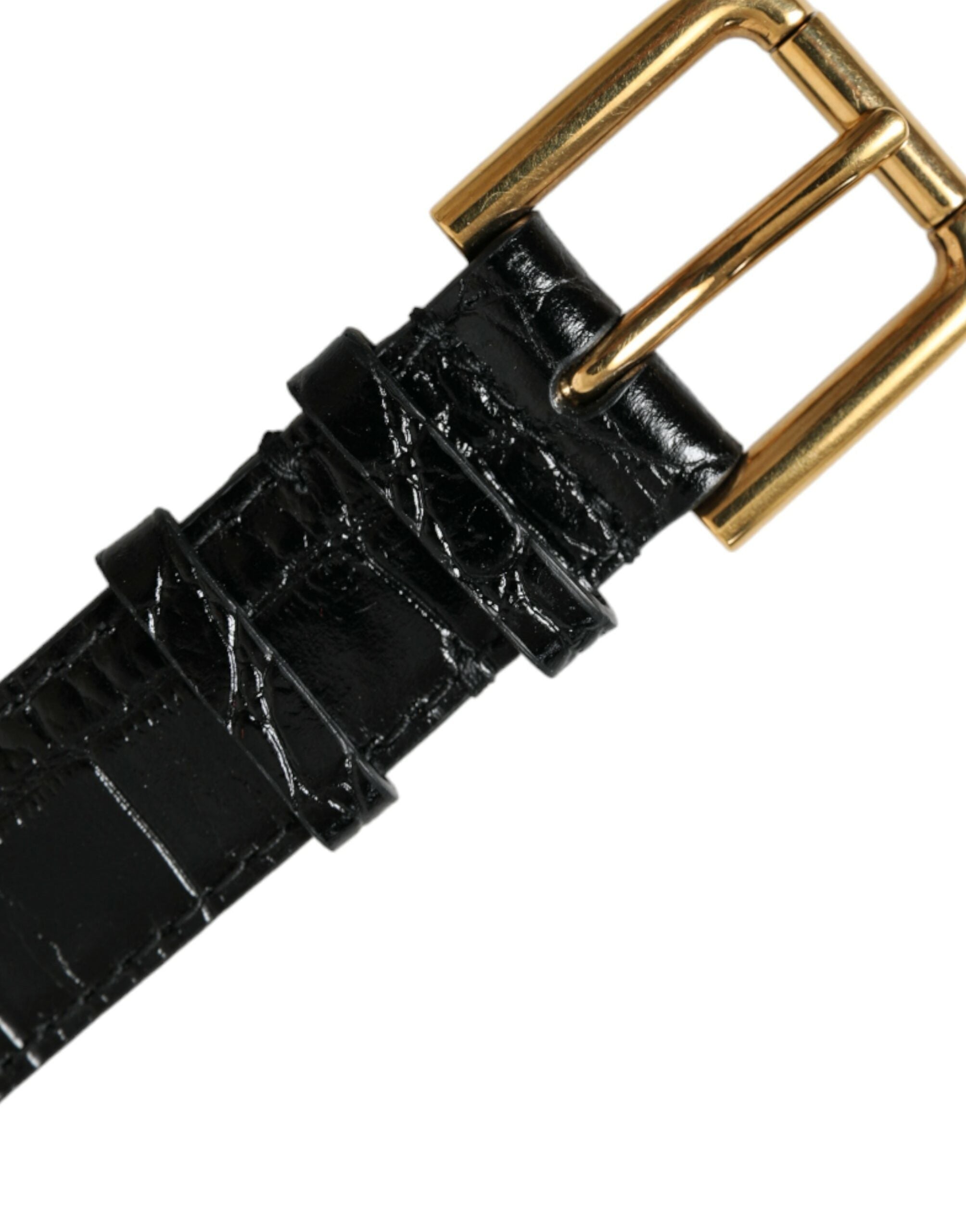 Dolce & Gabbana Black Textured Leather Gold Tone Metal Buckle Women's Armband