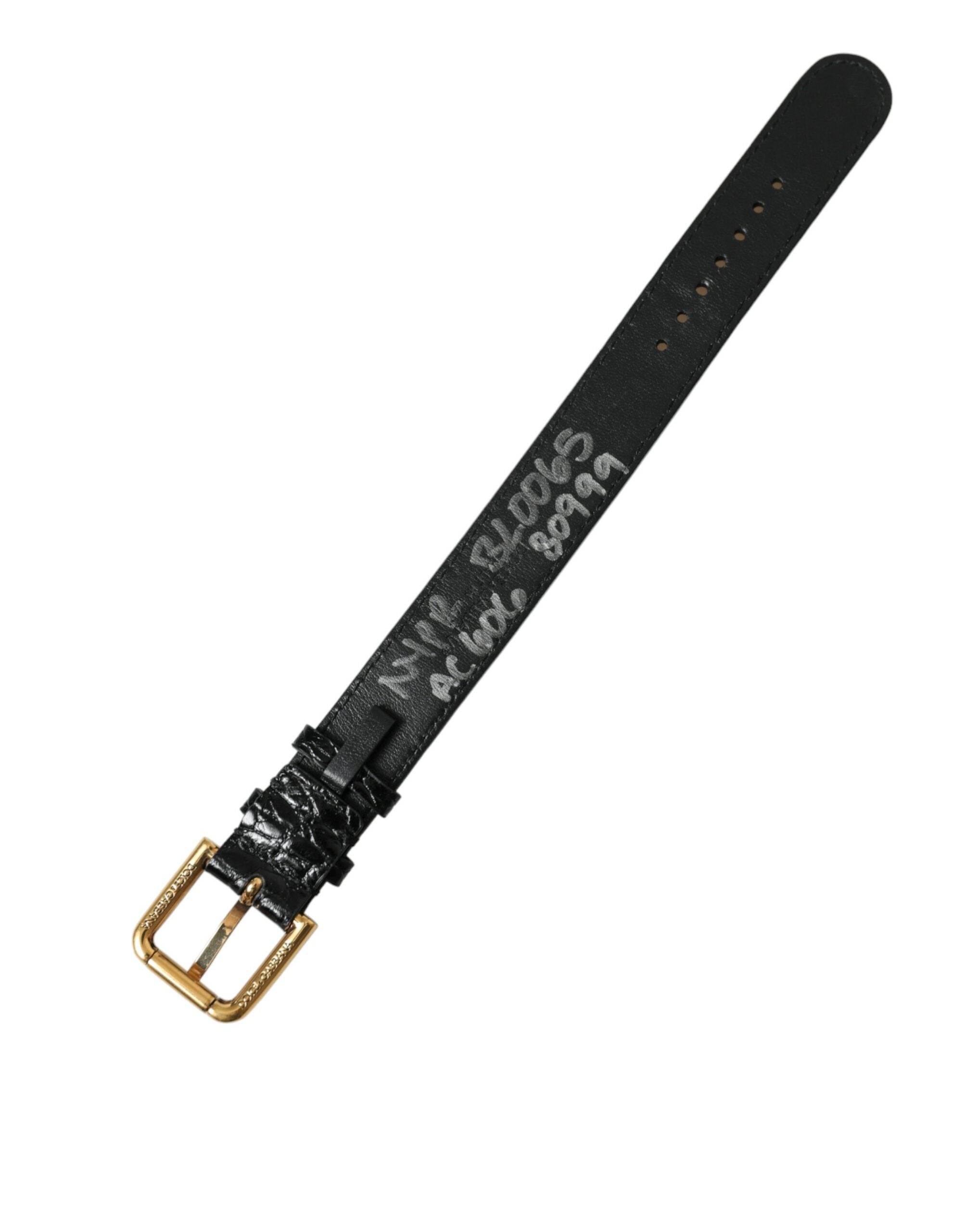 Dolce & Gabbana Black Textured Leather Gold Tone Metal Buckle Women's Armband