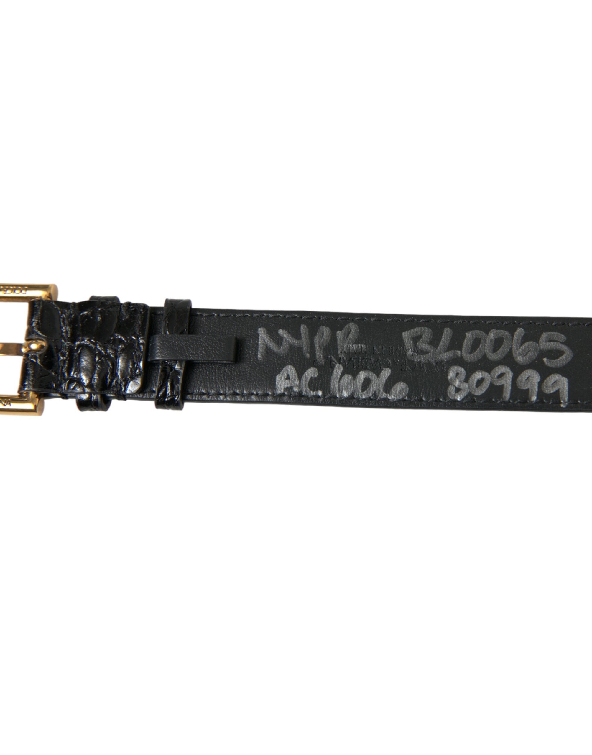 Dolce & Gabbana Black Textured Leather Gold Tone Metal Buckle Women's Armband