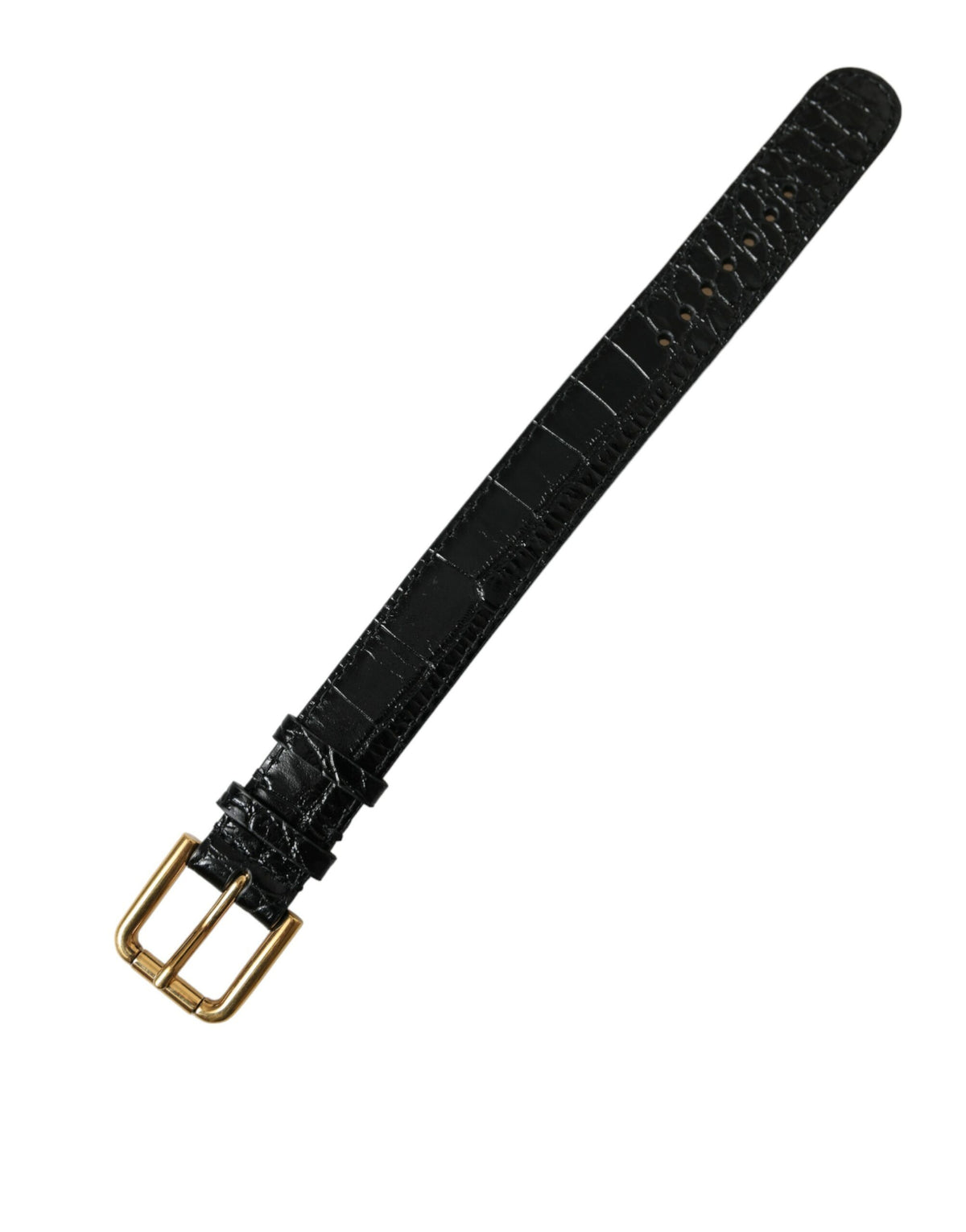 Dolce & Gabbana Black Textured Leather Gold Tone Metal Buckle Women's Armband