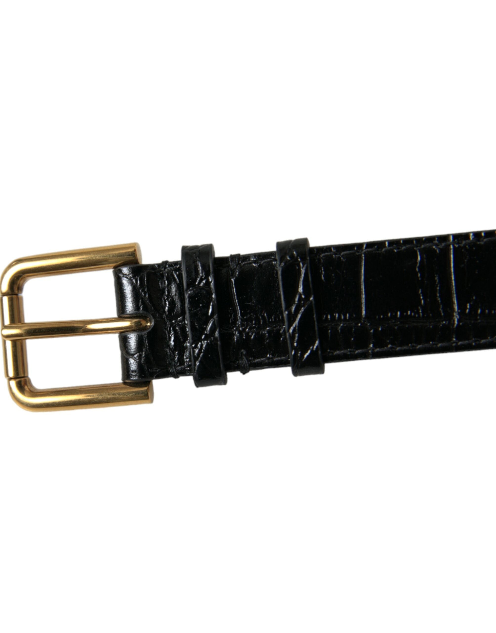Dolce & Gabbana Black Textured Leather Gold Tone Metal Buckle Women's Armband