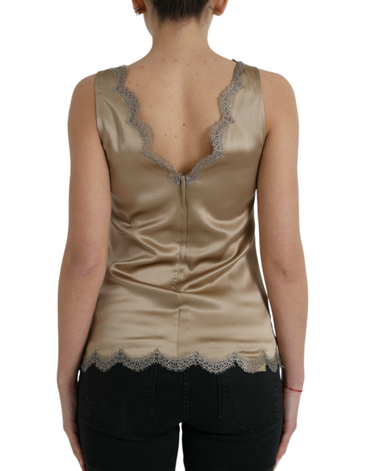Dolce & Gabbana Brown Lace Trim V-neck Sleeveless Tank Women's Top (Pre-Owned)