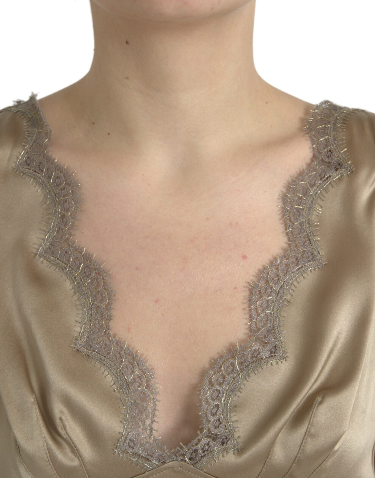 Dolce & Gabbana Brown Lace Trim V-neck Sleeveless Tank Women's Top (Pre-Owned)