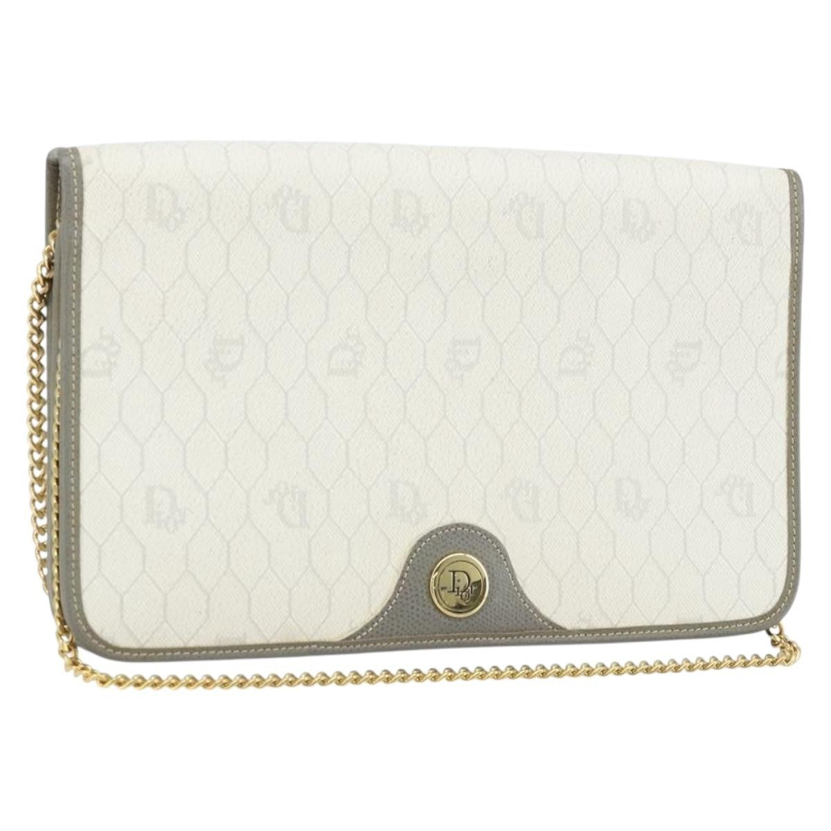 Christian Dior Vintage Honeycomb Zip Coated Canvas White Canvas Clutche & Pouche Bag (Pre-Owned)