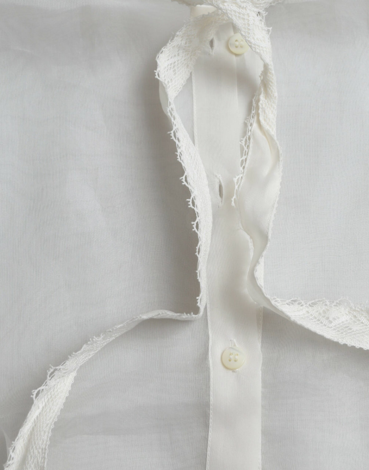 Dolce & Gabbana White Silk Long Sleeves Ascot Collar Women's Top