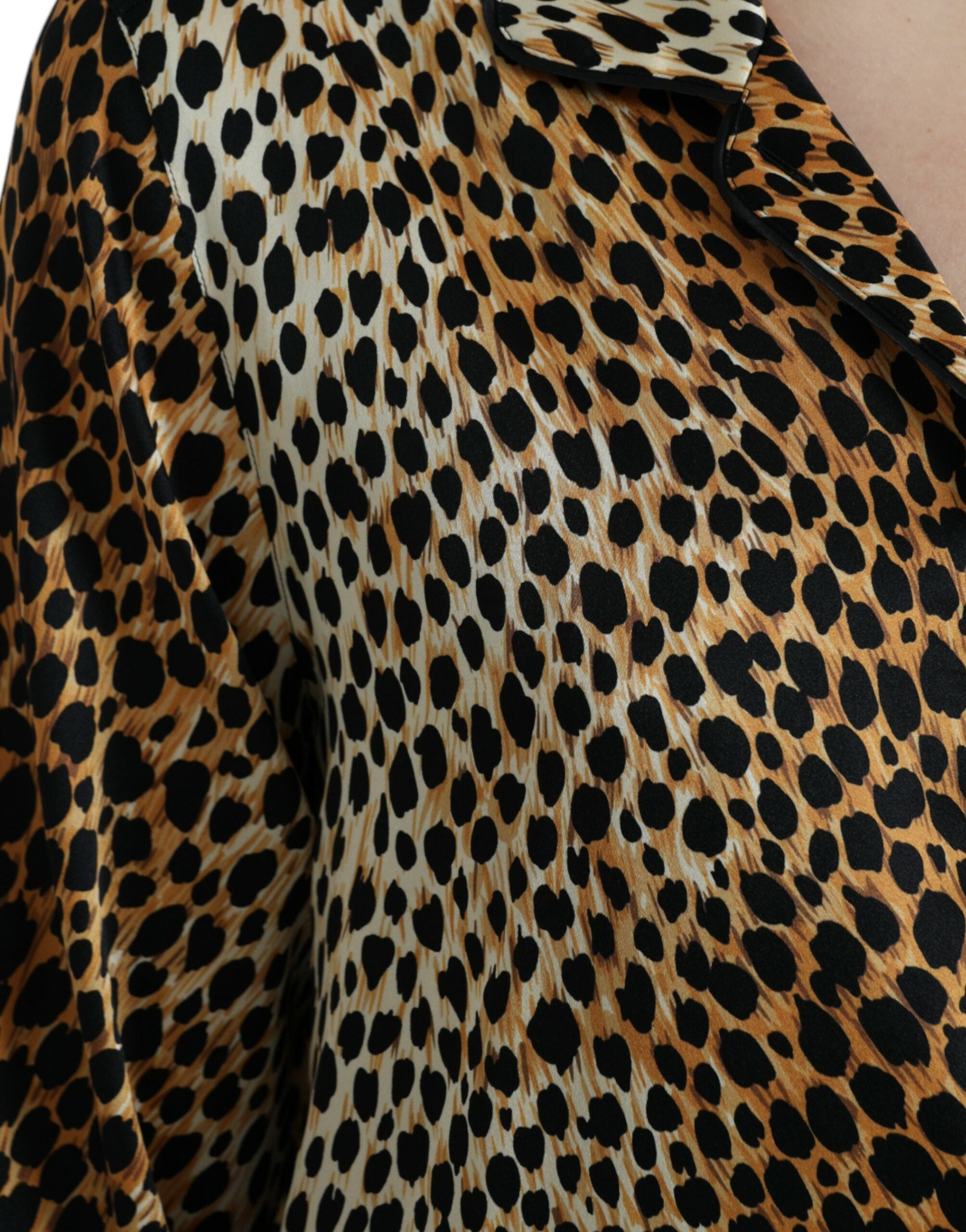 Dolce & Gabbana Brown Leopard Print Long Sleeves Blouse Women's Top