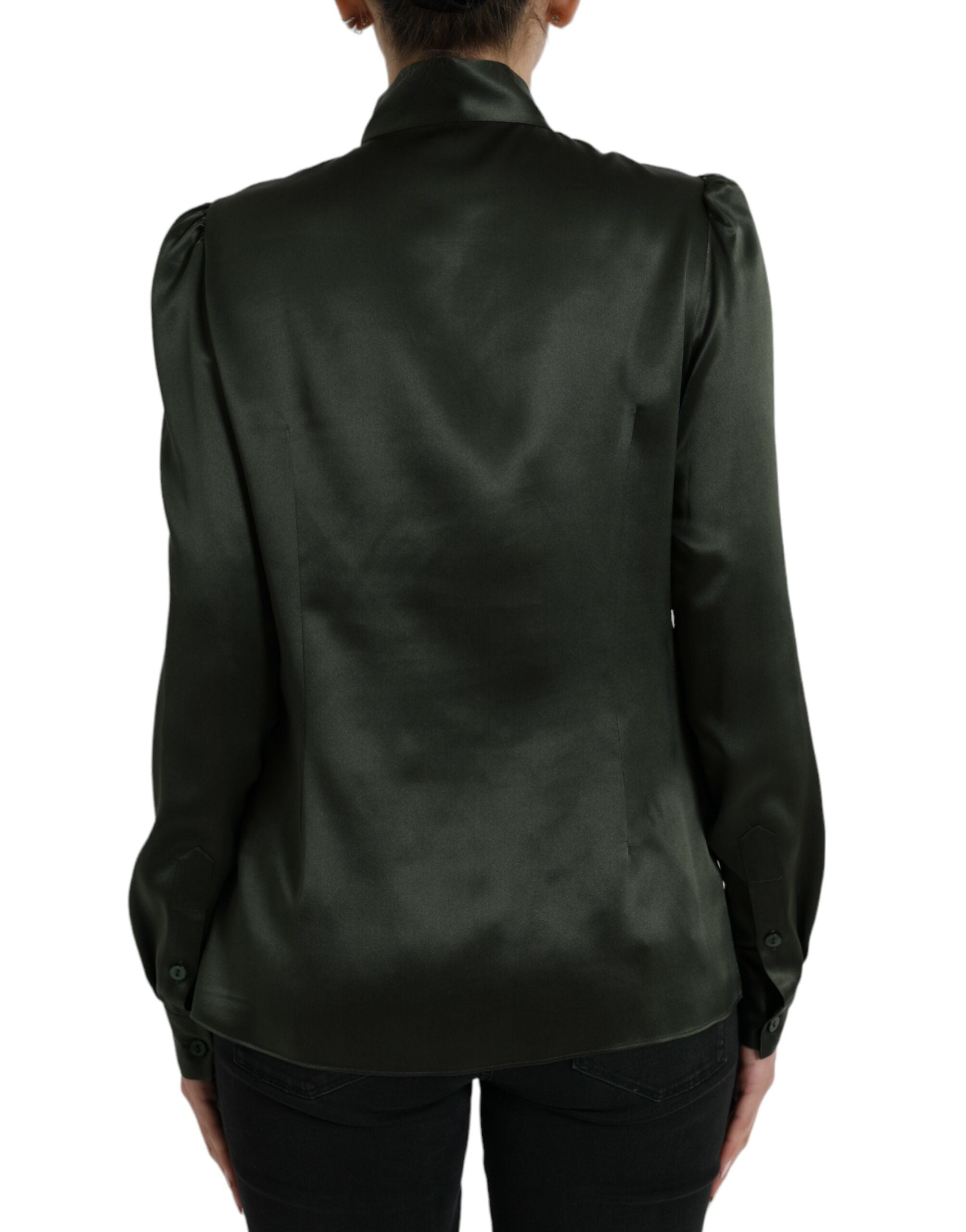 Dolce & Gabbana Gray Long Sleeves Ascot Collar Blouse Women's Top