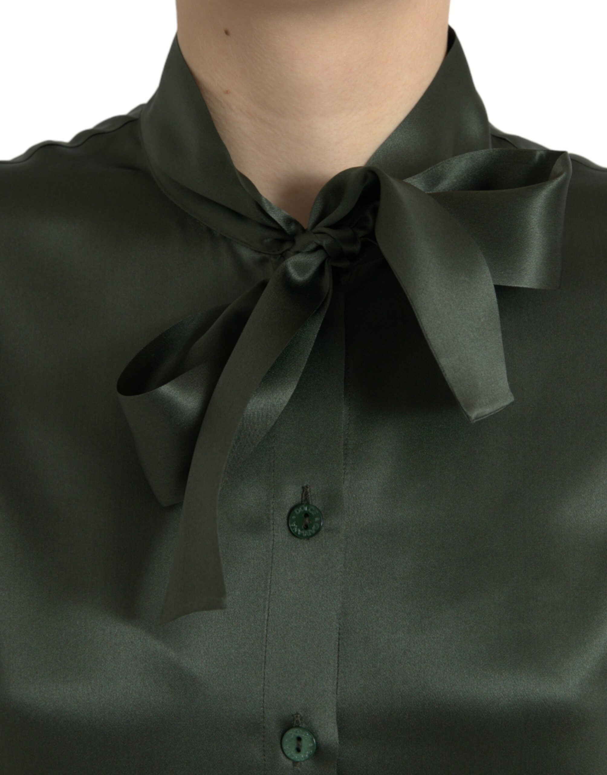 Dolce & Gabbana Gray Long Sleeves Ascot Collar Blouse Women's Top