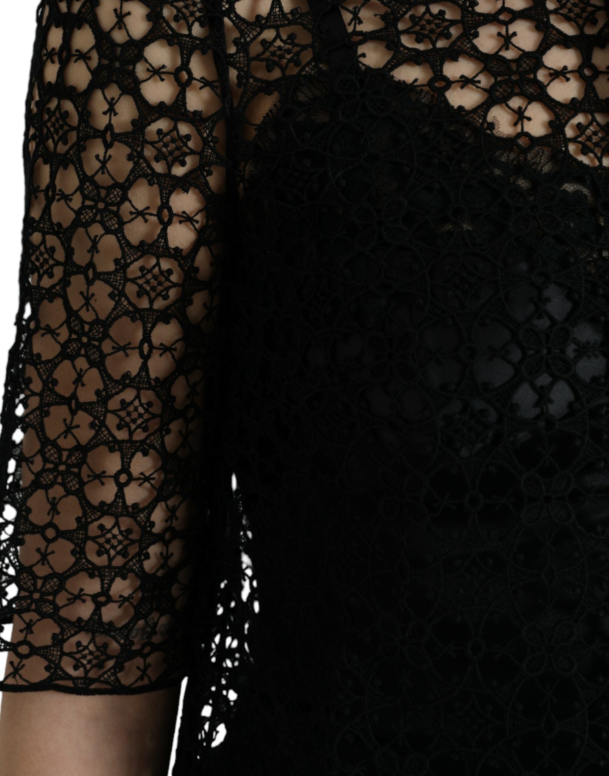 Dolce & Gabbana Black Floral Lace Short Sleeves Blouse Women's Top