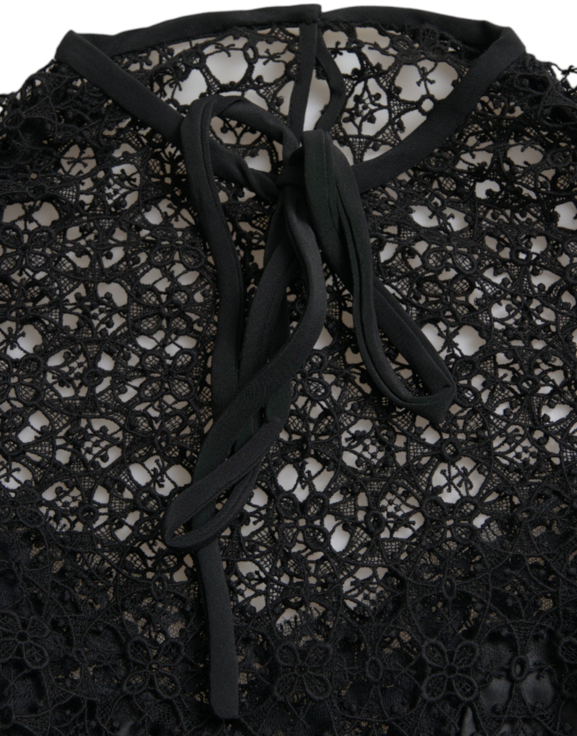 Dolce & Gabbana Black Floral Lace Short Sleeves Blouse Women's Top